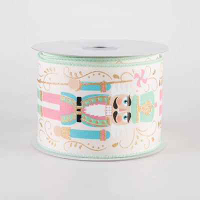 2.5" Pastel Nutcrackers Ribbon: Ivory (10 Yards)