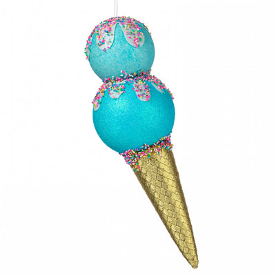 16" Sprinkle Ice Cream Cone Ornament: Blue & Gold