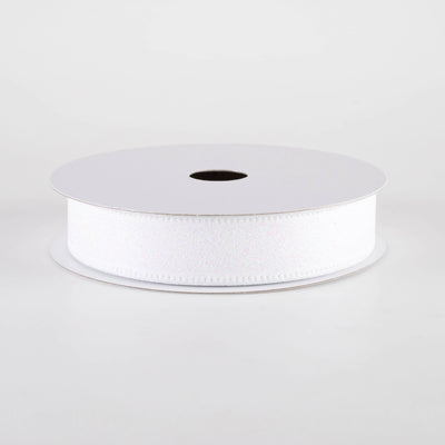 7/8" All Flat Glitter Wired Ribbon: Iridescent White (10 Yards)