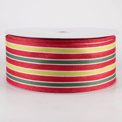 2.5" Metallic Woven Cabana Stripe Ribbon: Red, Green & White (50 Yards)
