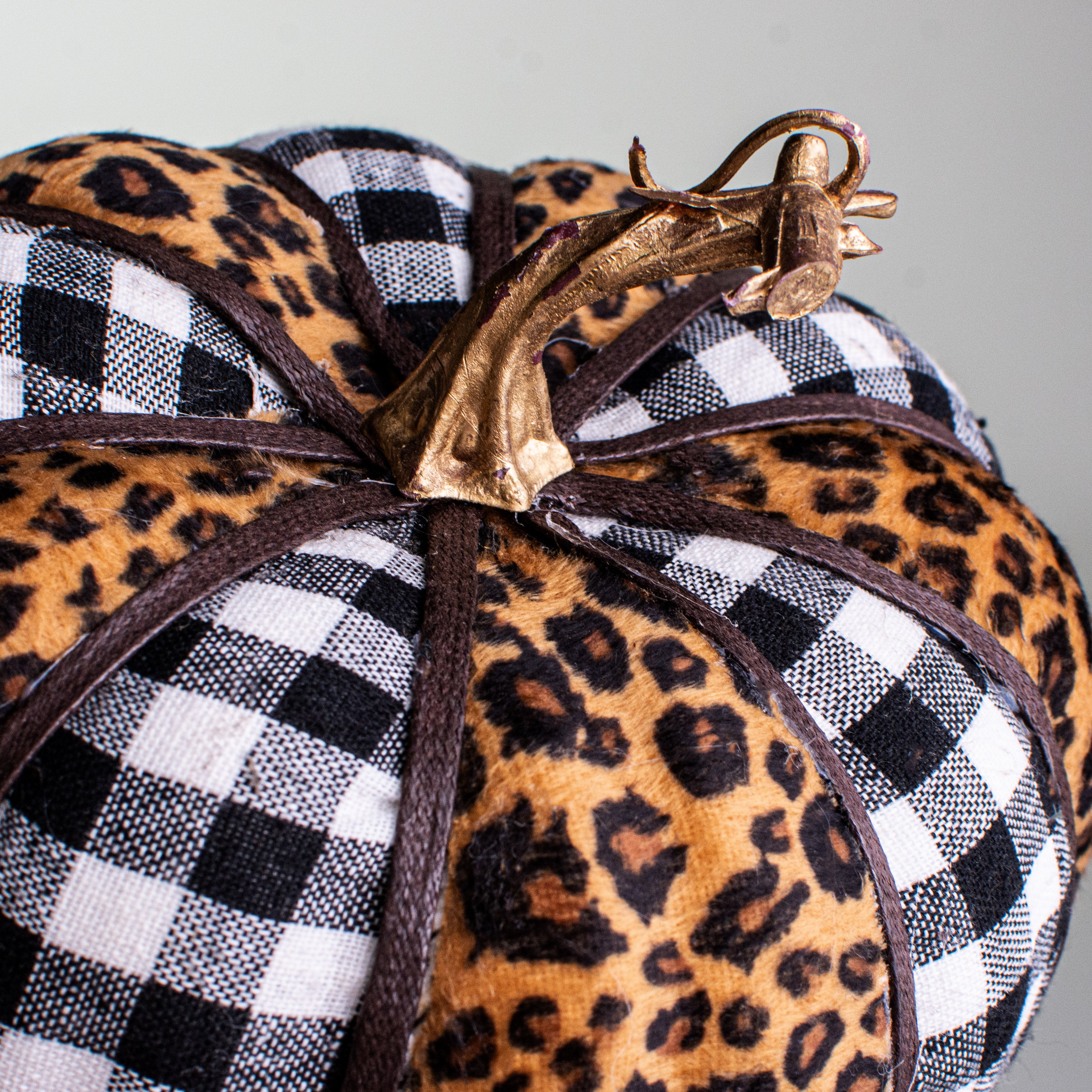 6" Fabric Cheetah & Check Pumpkin detail photo 3