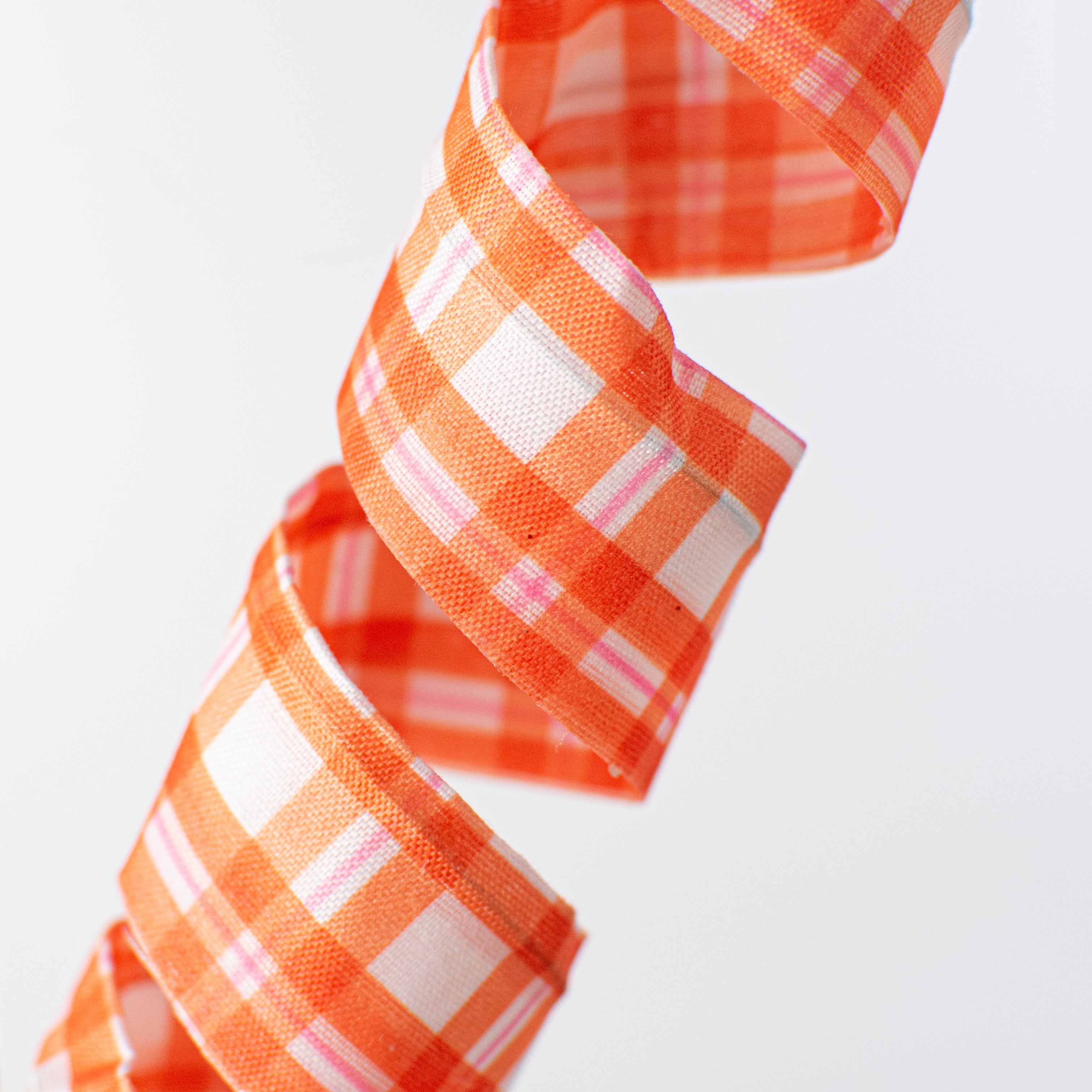 24" Fabric Curl Spray: Orange & White Plaid Lifestyle Photo