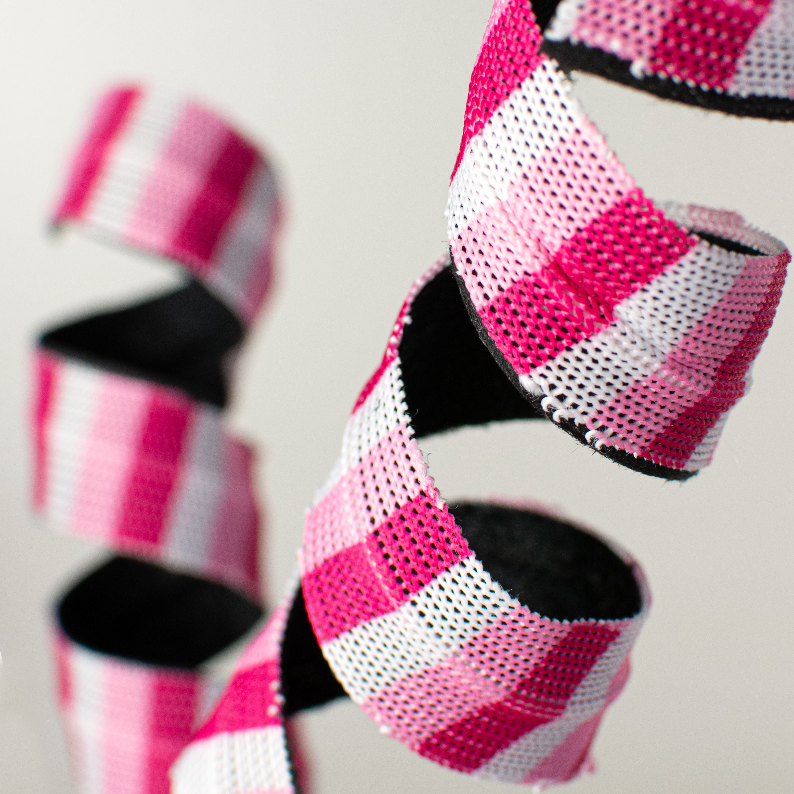 30" Double Sided Fabric Curly Spray: Black Velvet & Fuchsia Stripe Lifestyle Photo