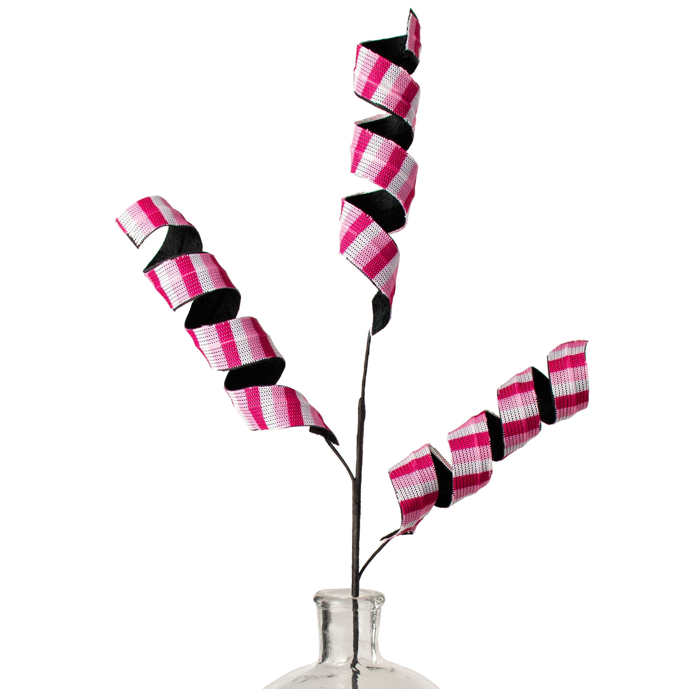30" Double Sided Fabric Curly Spray: Black Velvet & Fuchsia Stripe Item Number: 56947BTBKWT