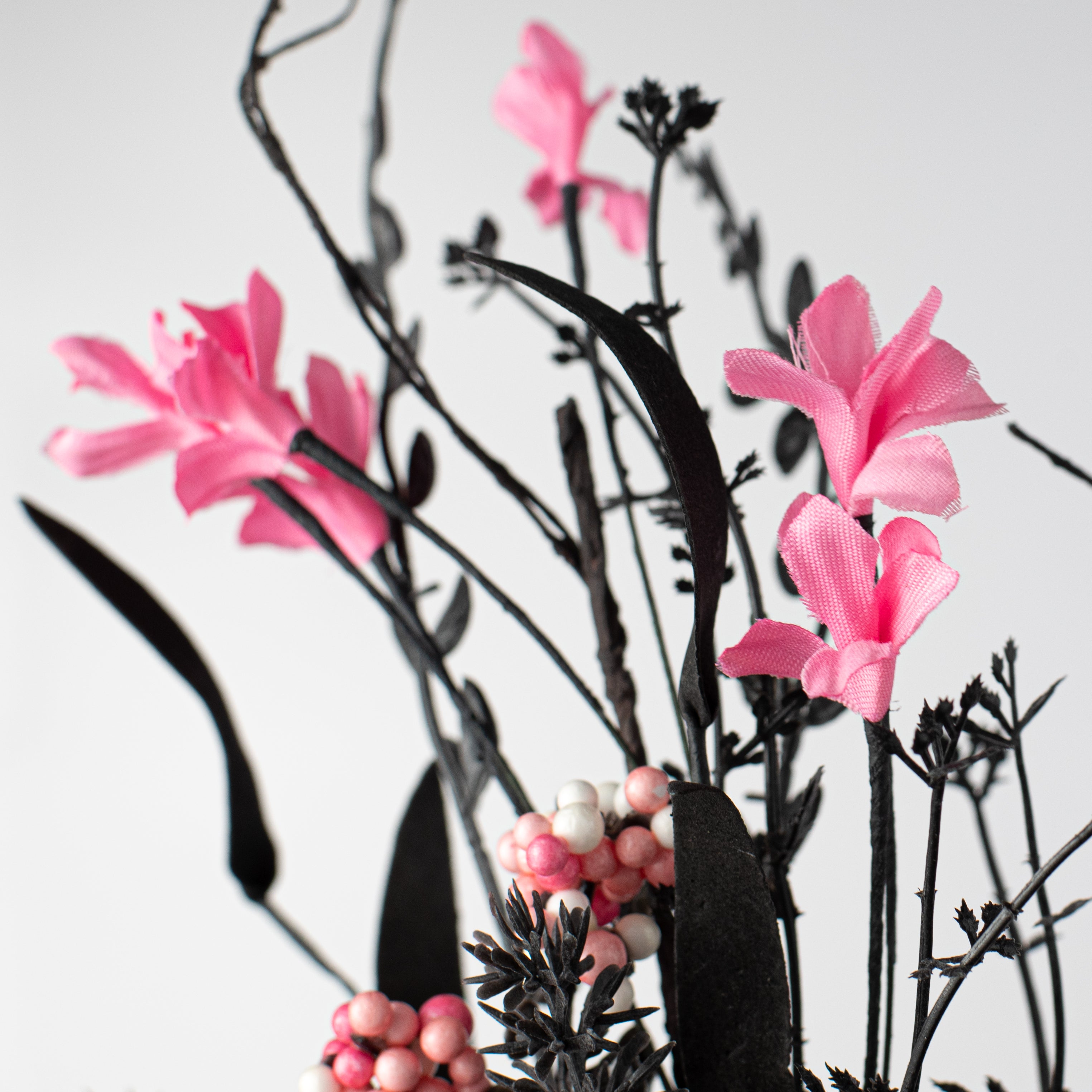 24" Fabric Flower, Leaf, Berry Spray: Black & Hot Pink Lifestyle Photo