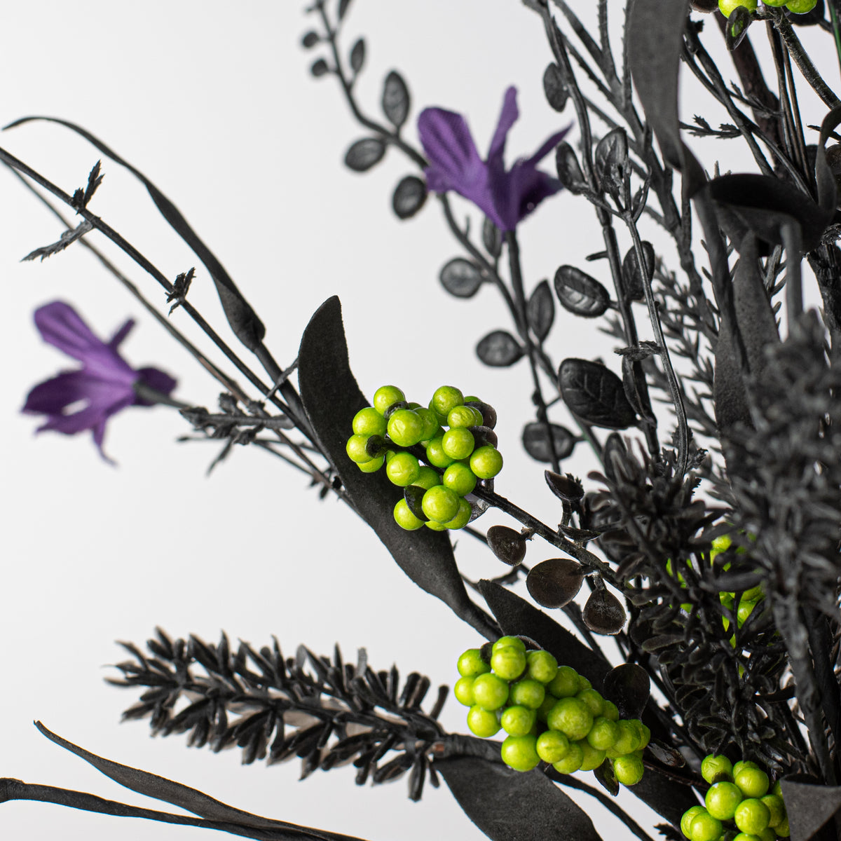 24" Fabric Flower, Leaf, Berry Spray: Purple, Lime Green & Black detail photo 4