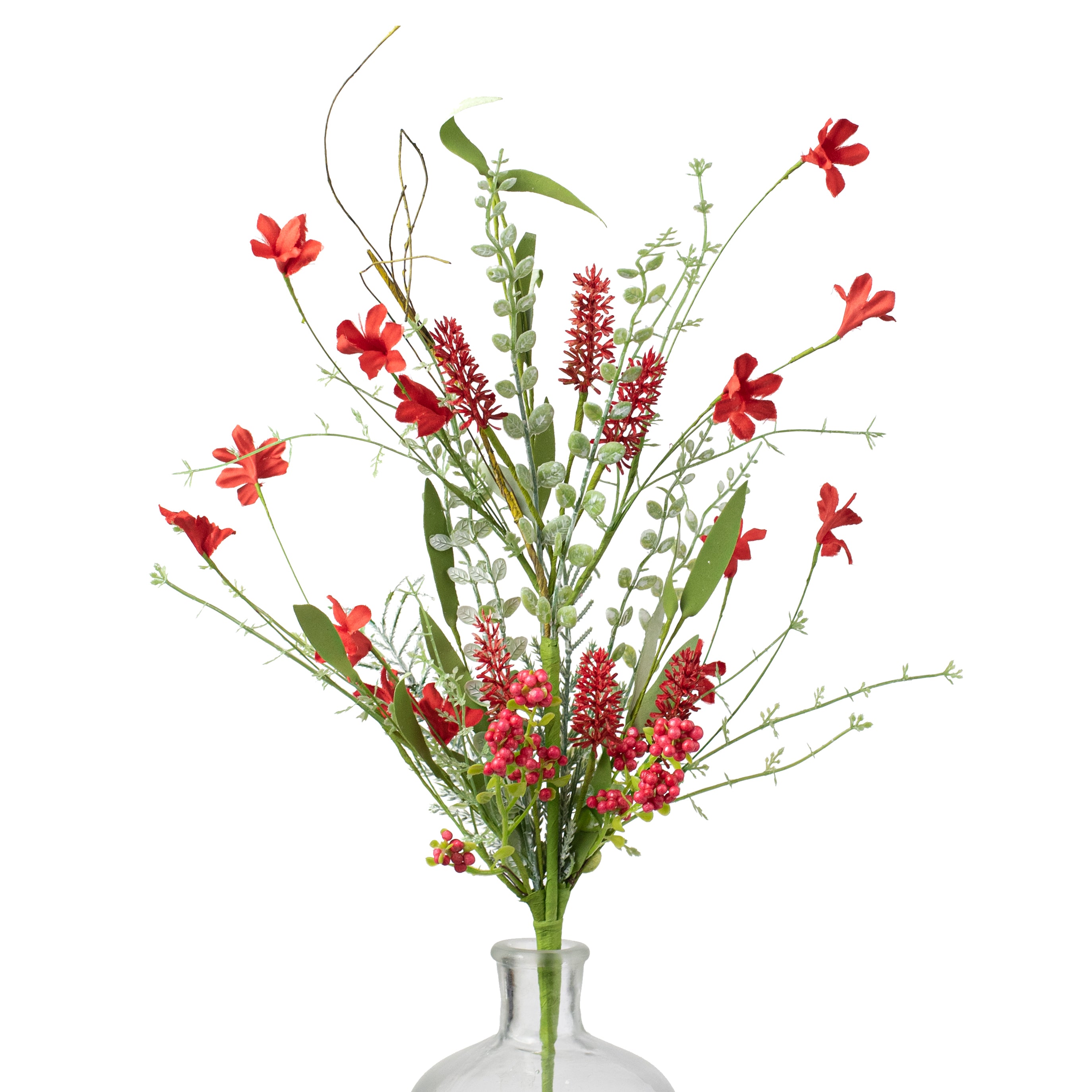 24" Fabric Flower, Leaf, Berry Spray: Red Item Number: FH807124