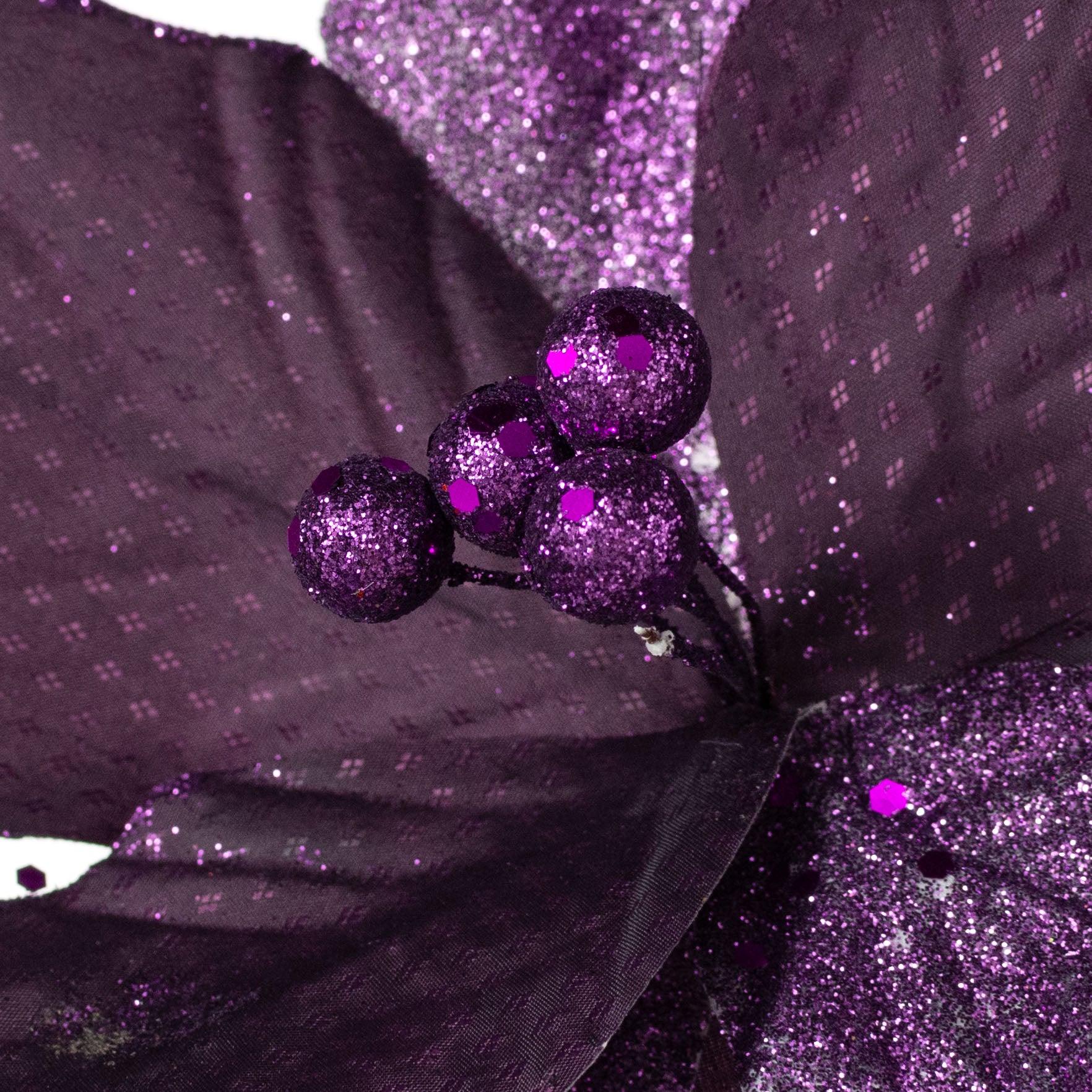 11" x 25" Fabric & Glitter Poinsettia Pick: Purple detail photo 4