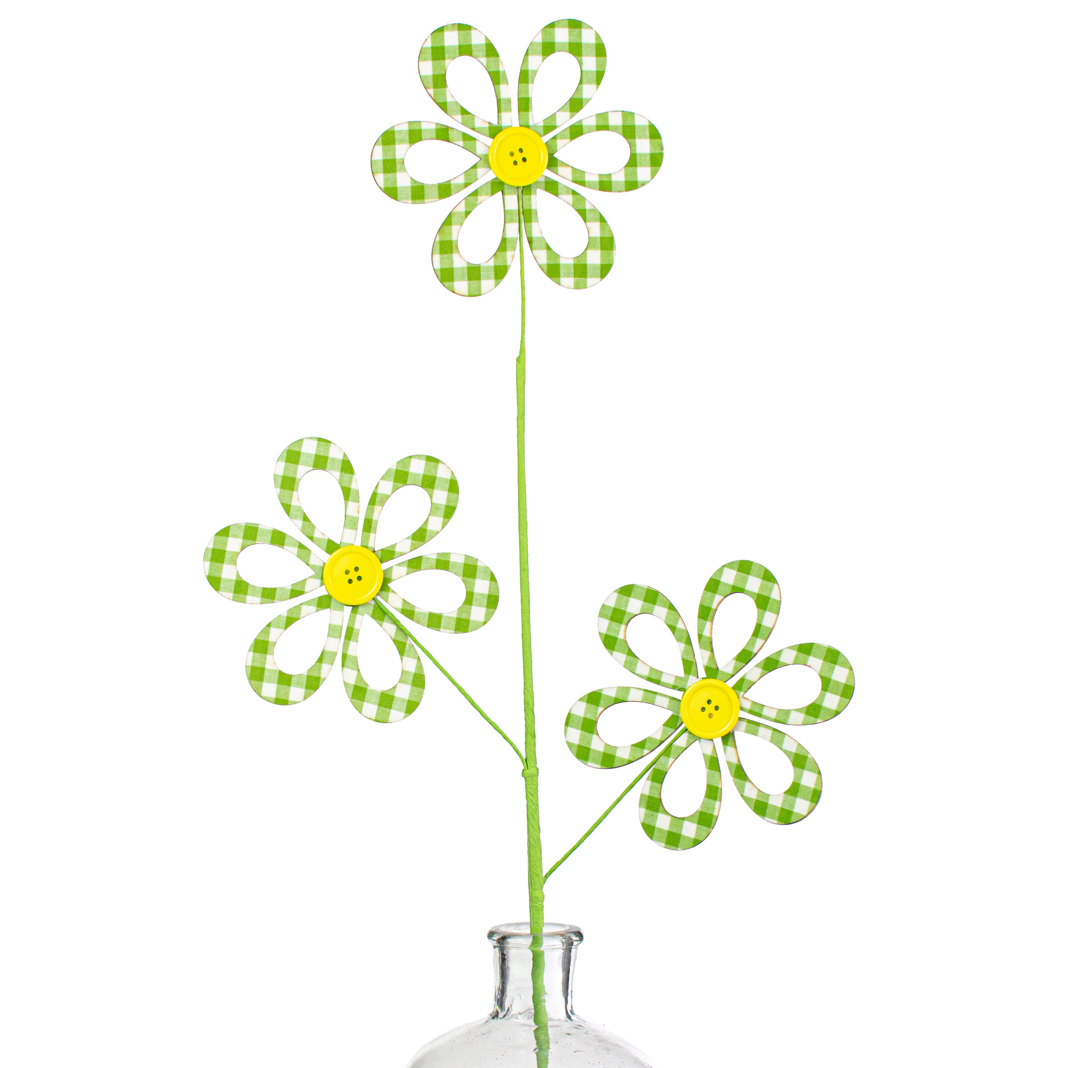 26" Fabric Hollow Gingham Flower Spray: Green, White, Yellow Item Number: MN021009