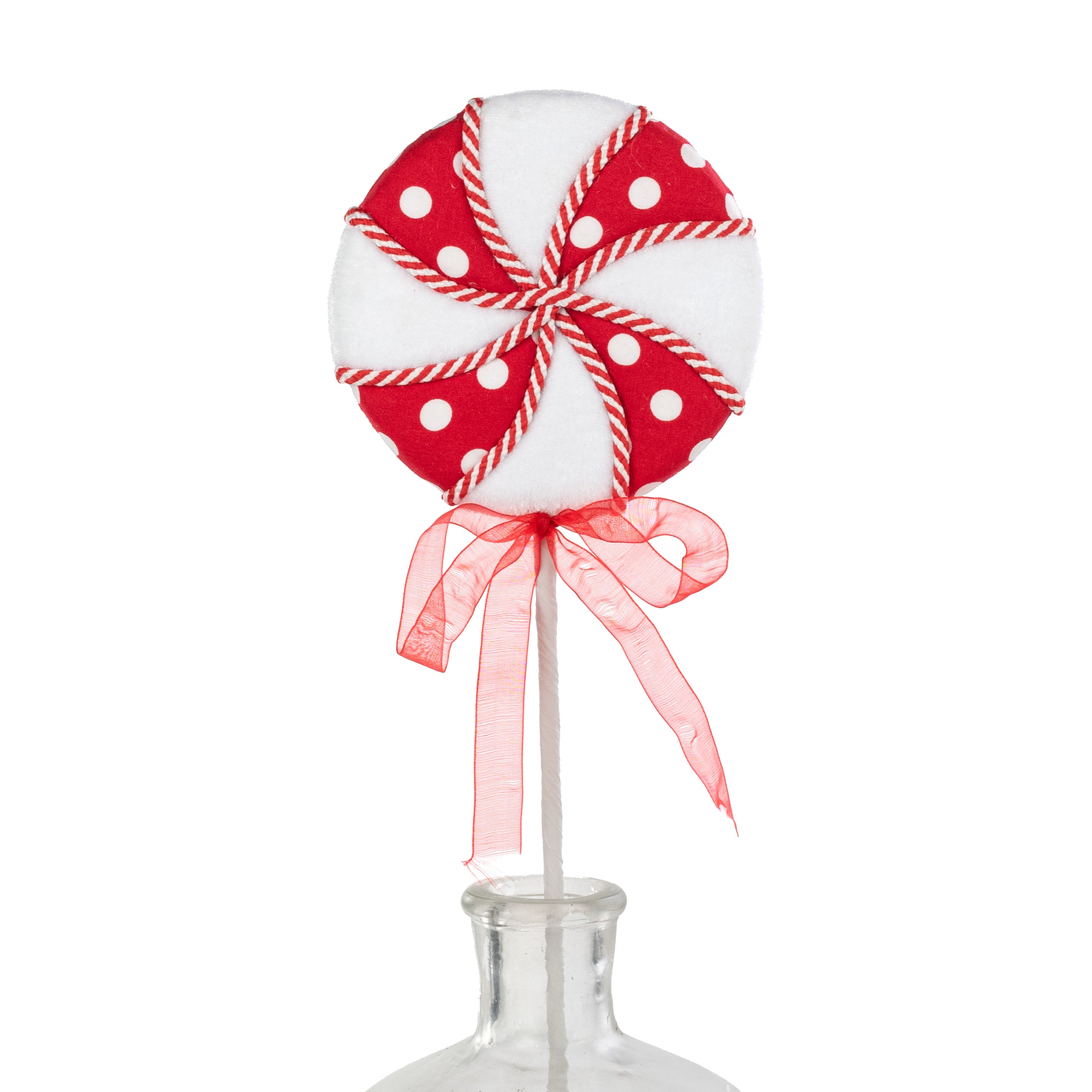 4.75" x 18" Fabric Peppermint Polka Dot Lollipop Pick Item Number: XC1123