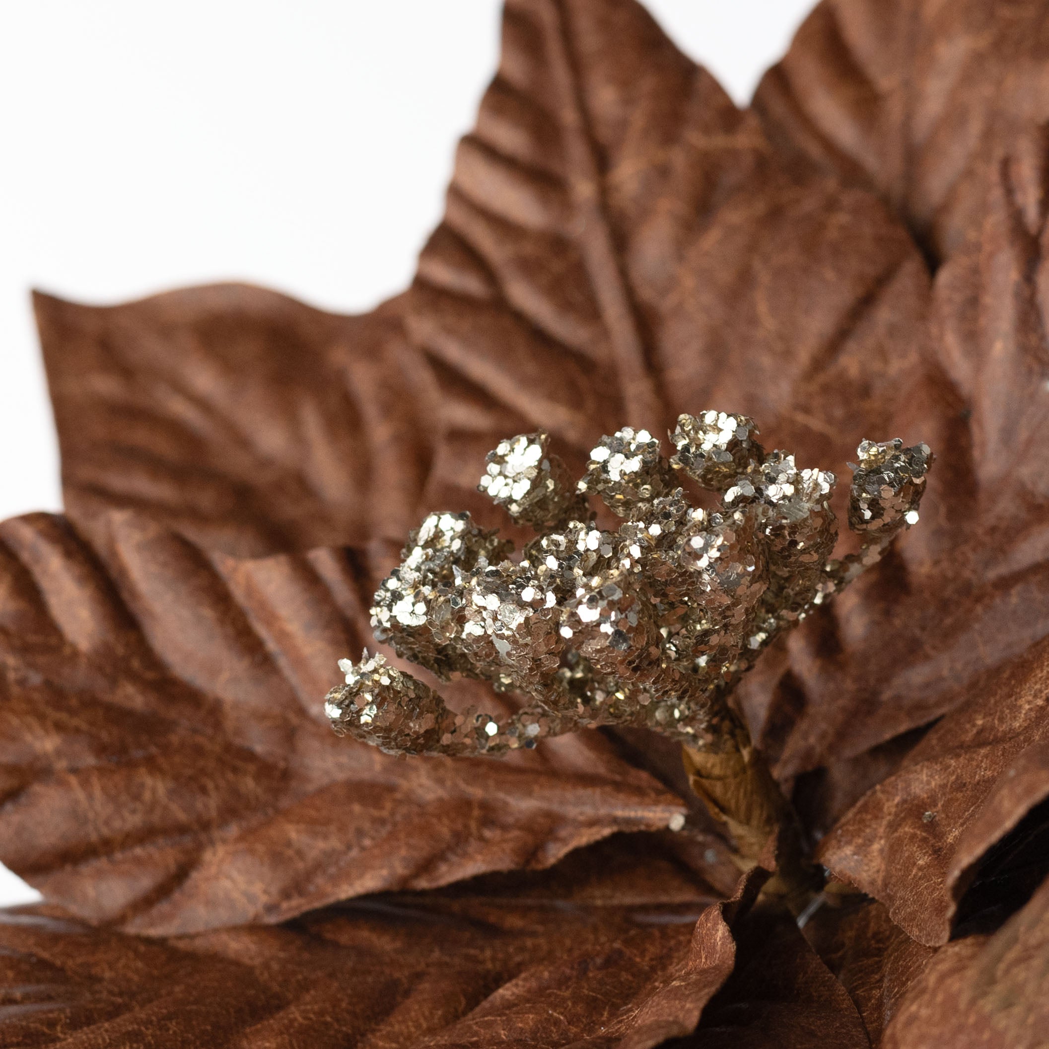 11" x 17" Fabric Poinsettia Stem: Chocolate Brown detail photo 4