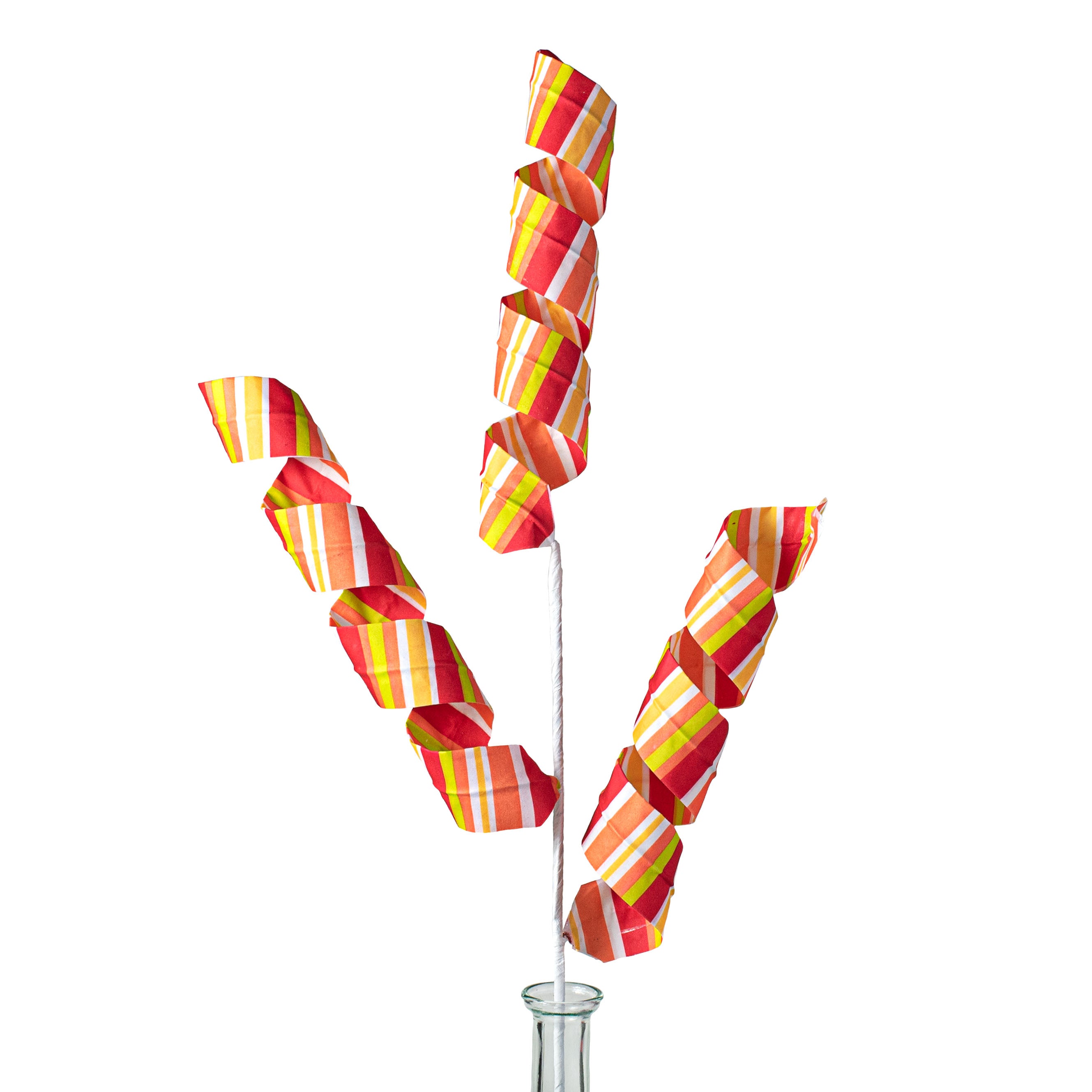 30" Fabric Stripe Curly Spray: Orange, Yellow, Lime Green, Red Item Number: 62999ORYW