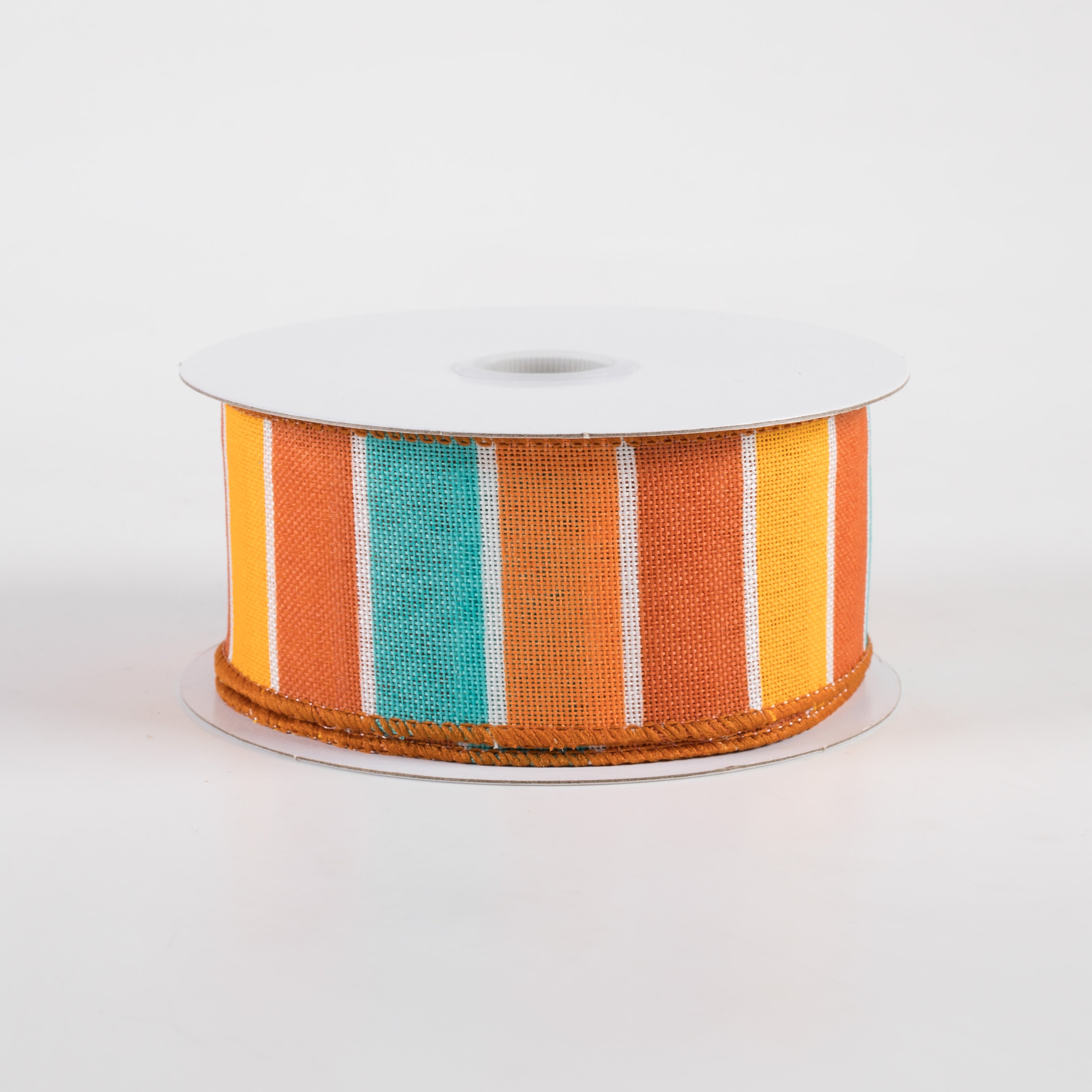 1.5" Fall Florida Stripe Ribbon: Aqua, Orange, Rust, Yellow (10 Yards)
