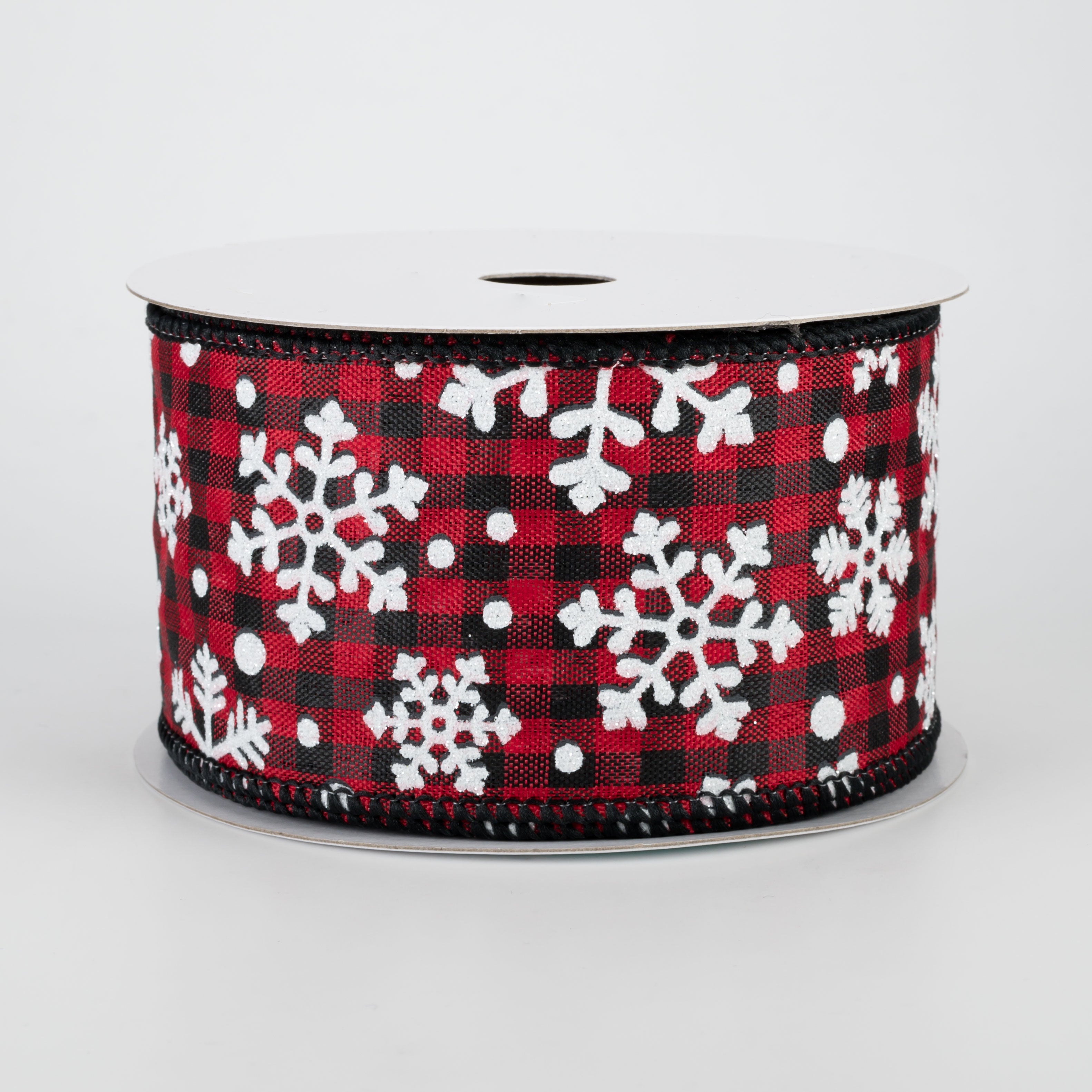 2.5" Falling Snow Check Ribbon: Red, Black, White (10 Yards)