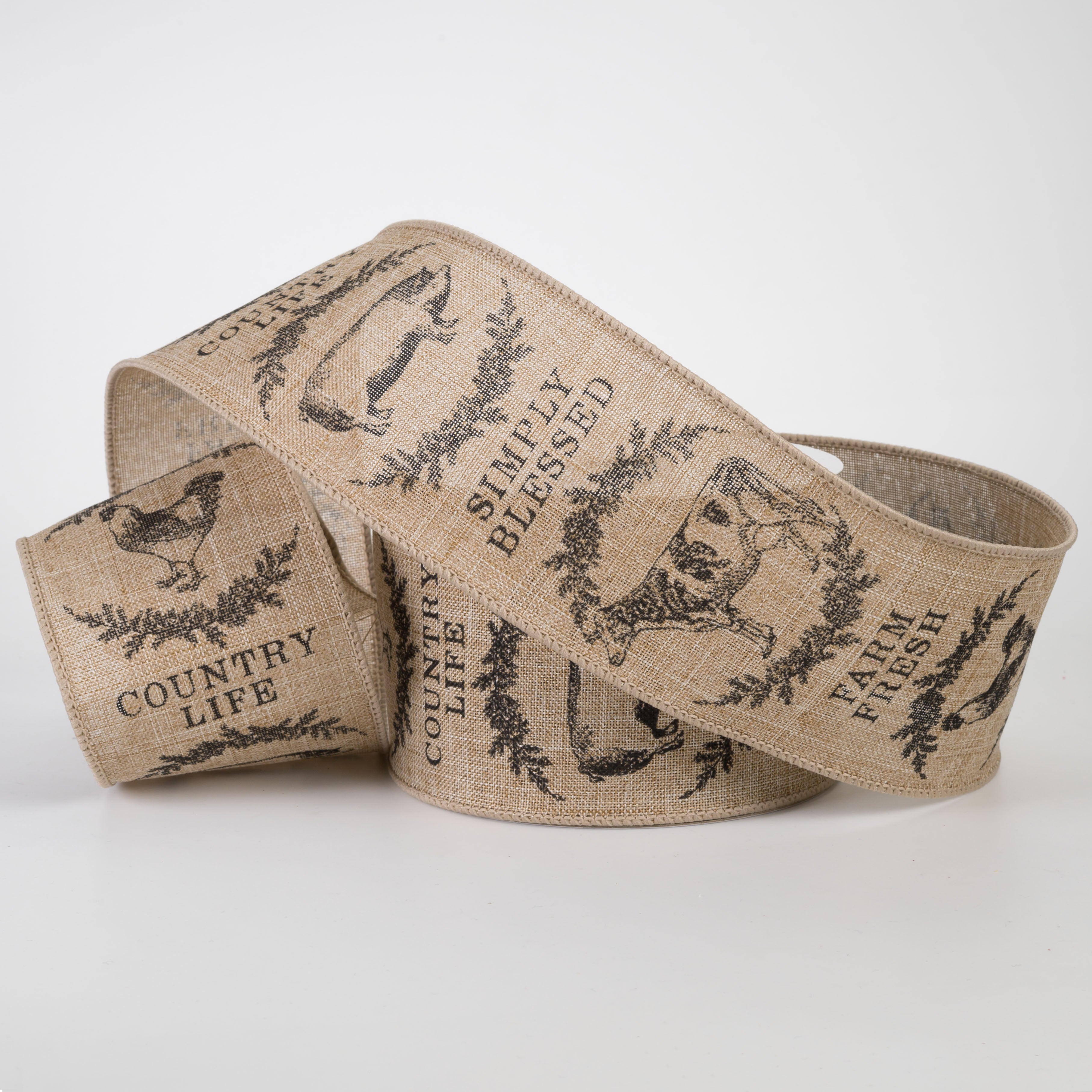 2.5" Farmhouse Animals Ribbon: Light Beige & Black (10 Yards) Lifestyle Photo