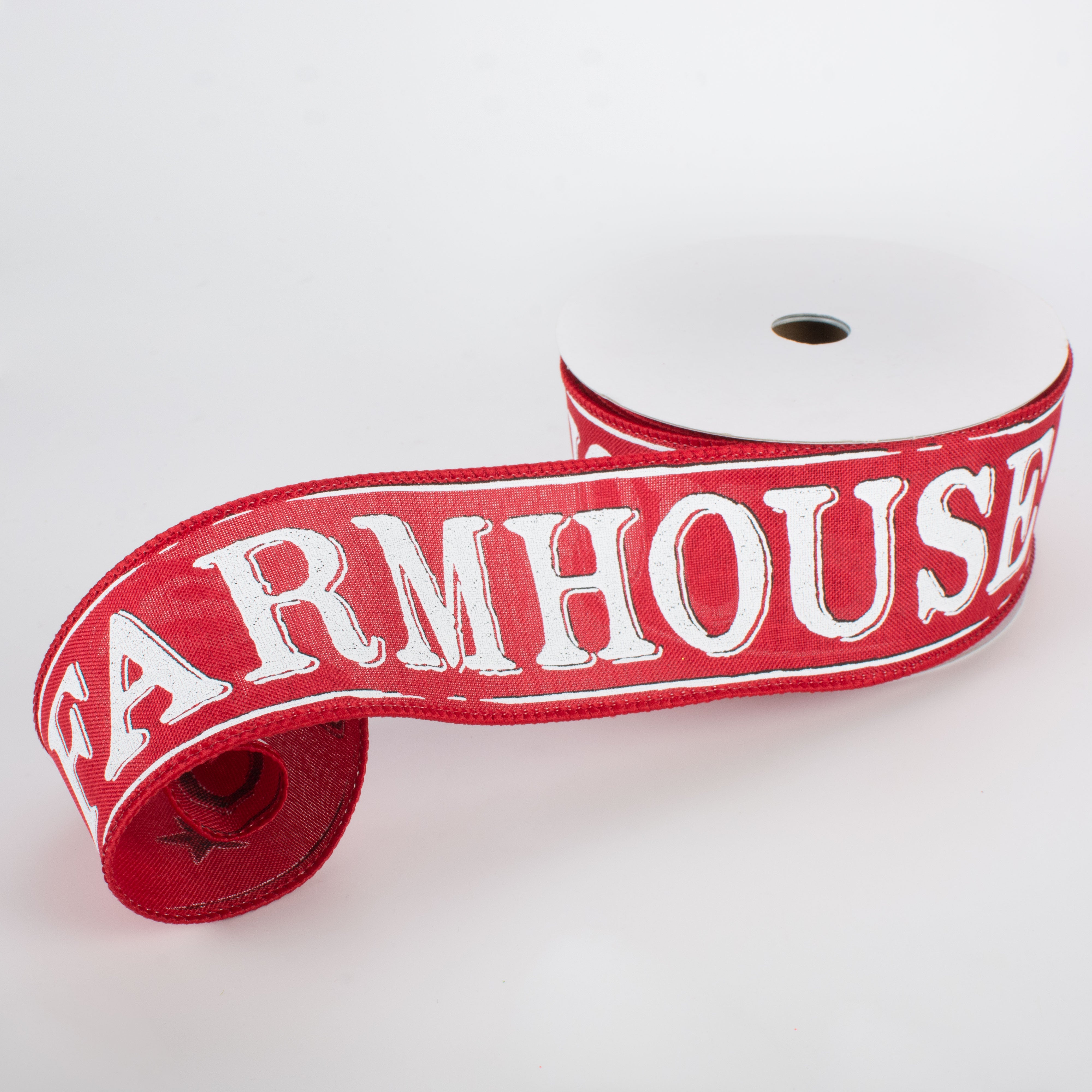 2.5" Farmhouse Ribbon: Cranberry & White (10 Yards) Lifestyle Photo