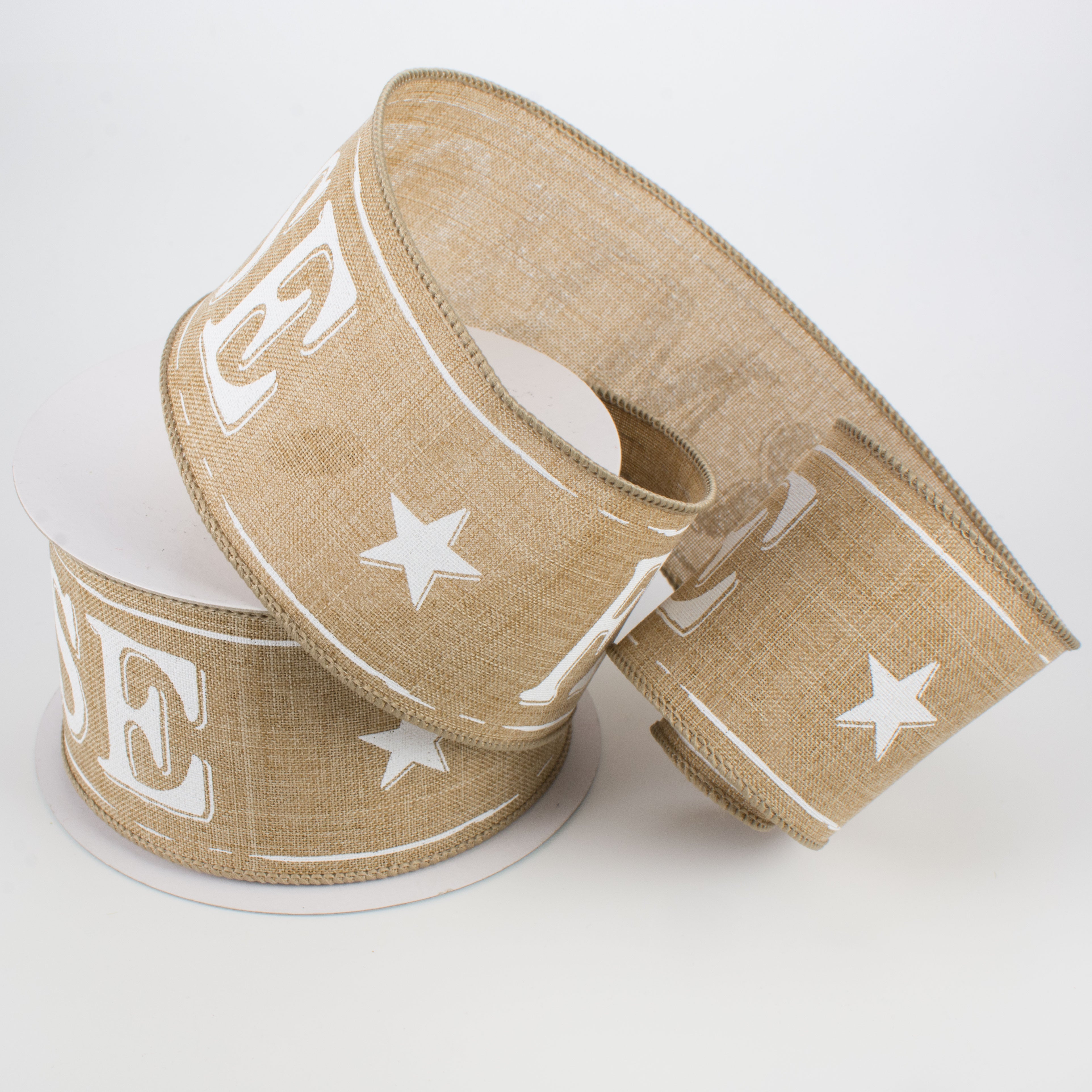 2.5" Farmhouse Ribbon: Light Beige & White (10 Yards) detail photo 3