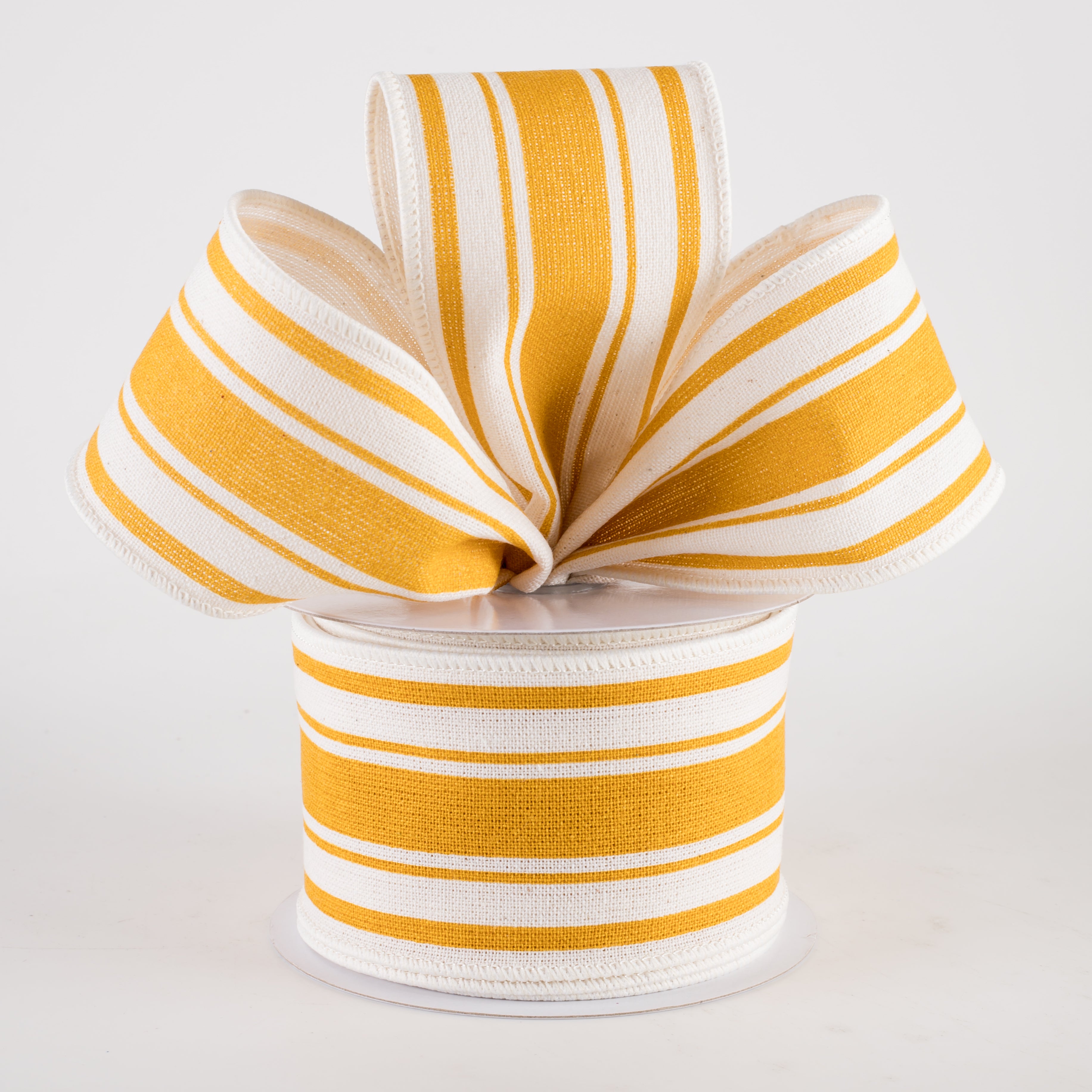 2.5" Farmhouse Stripe Ribbon: Mustard Yellow & Ivory (10 Yards) Lifestyle Photo