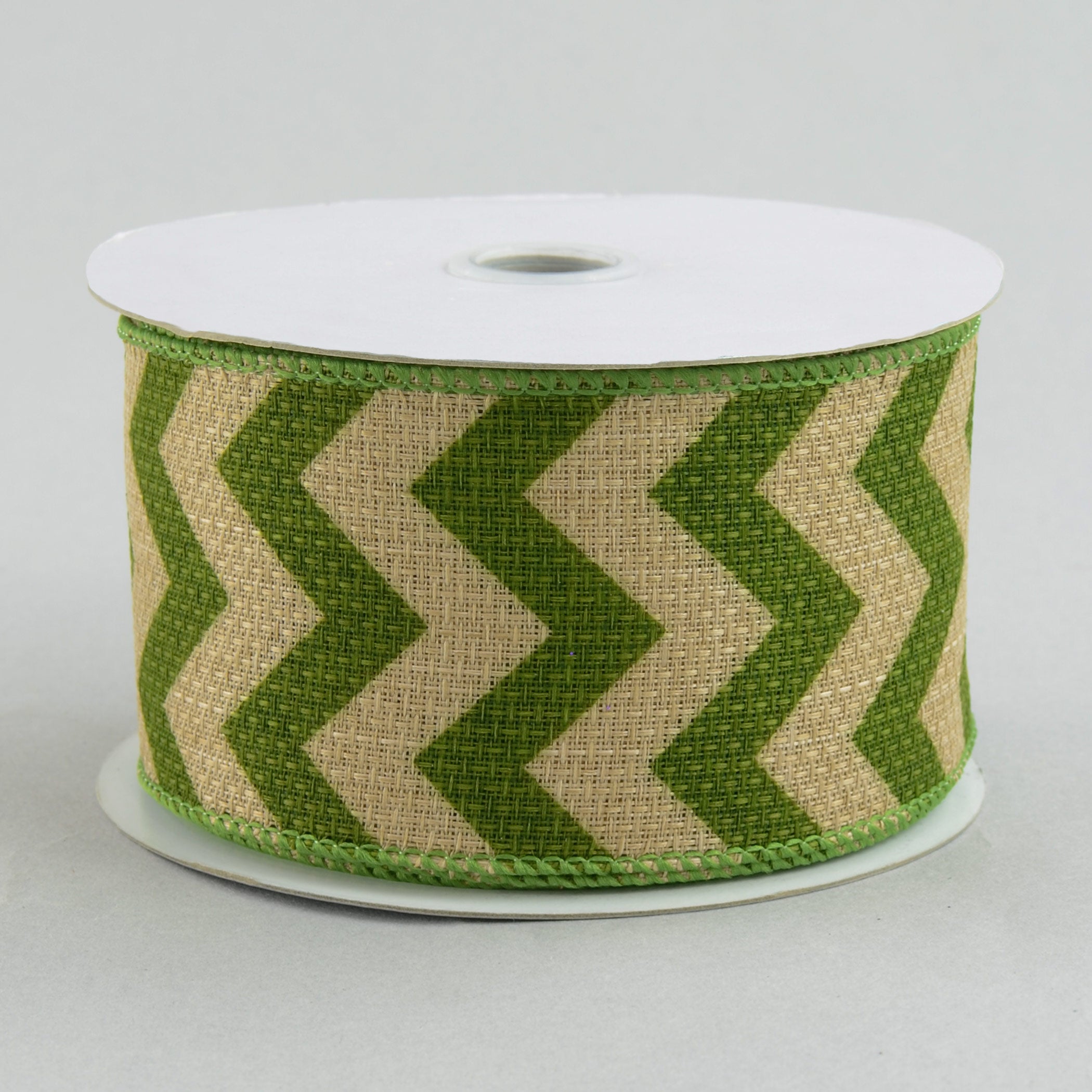 2.5" Faux Burlap Chevron Ribbon: Moss Green (10 Yards)