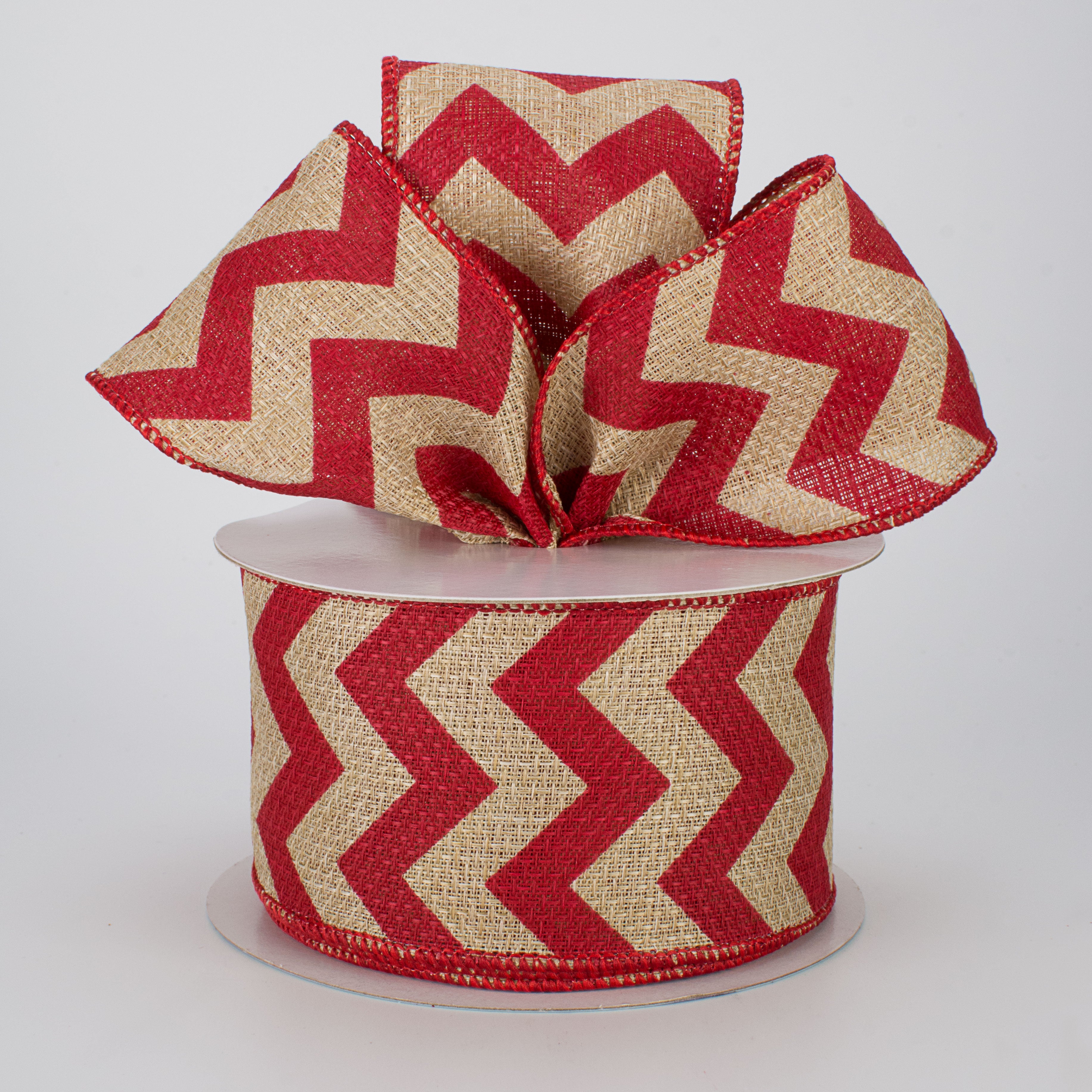 2.5" Faux Burlap Chevron Ribbon: Red (10 Yards) Lifestyle Photo