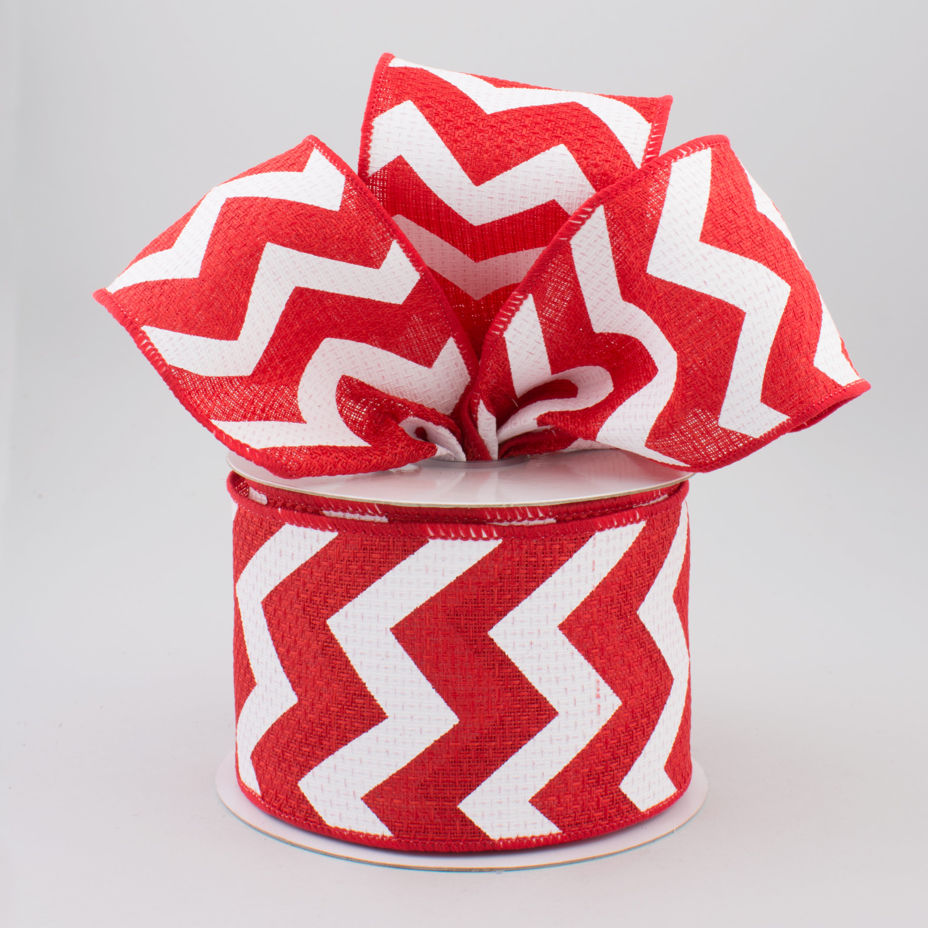 2.5" Faux Burlap Chevron Ribbon: Red & White (10 Yards) Lifestyle Photo