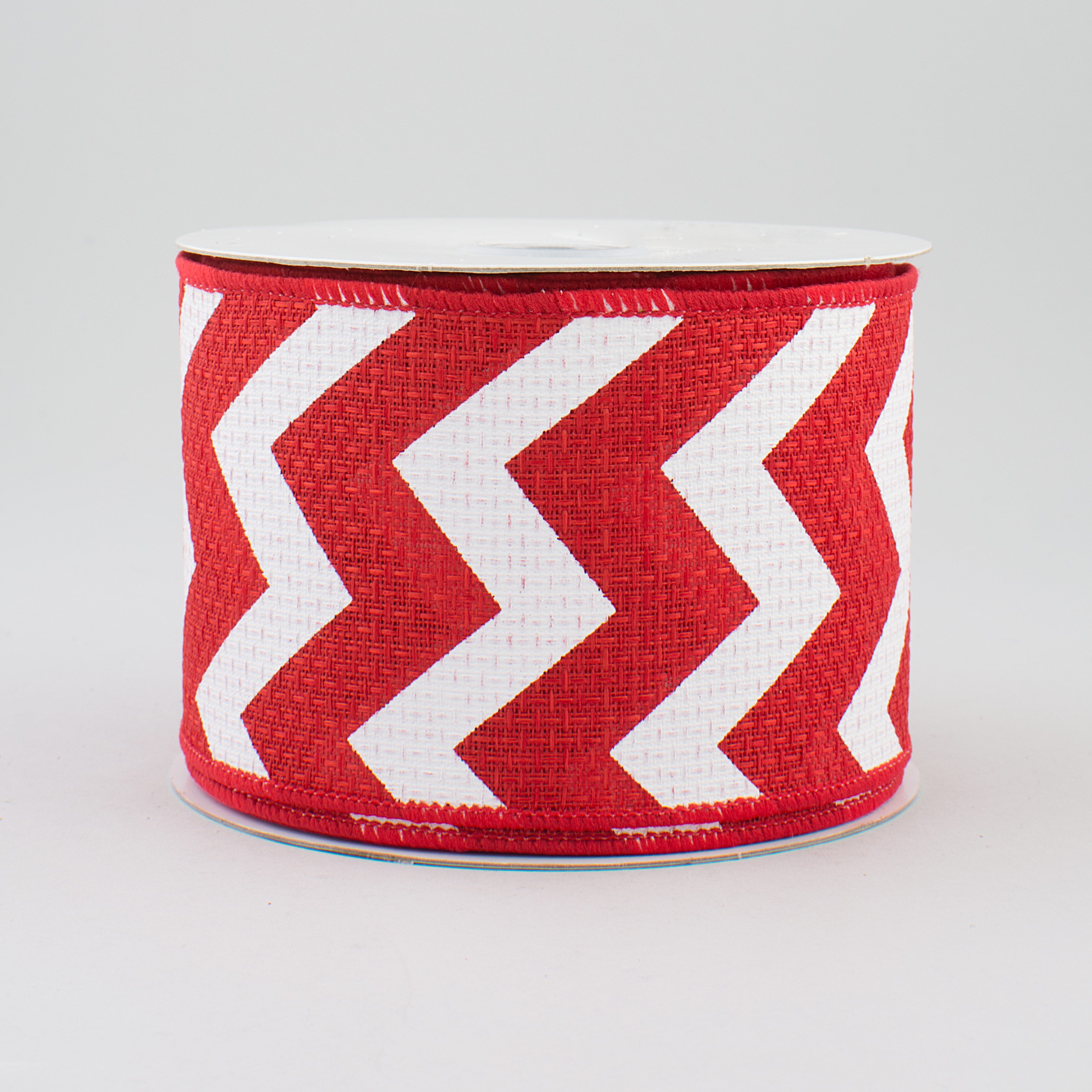2.5" Faux Burlap Chevron Ribbon: Red & White (10 Yards)