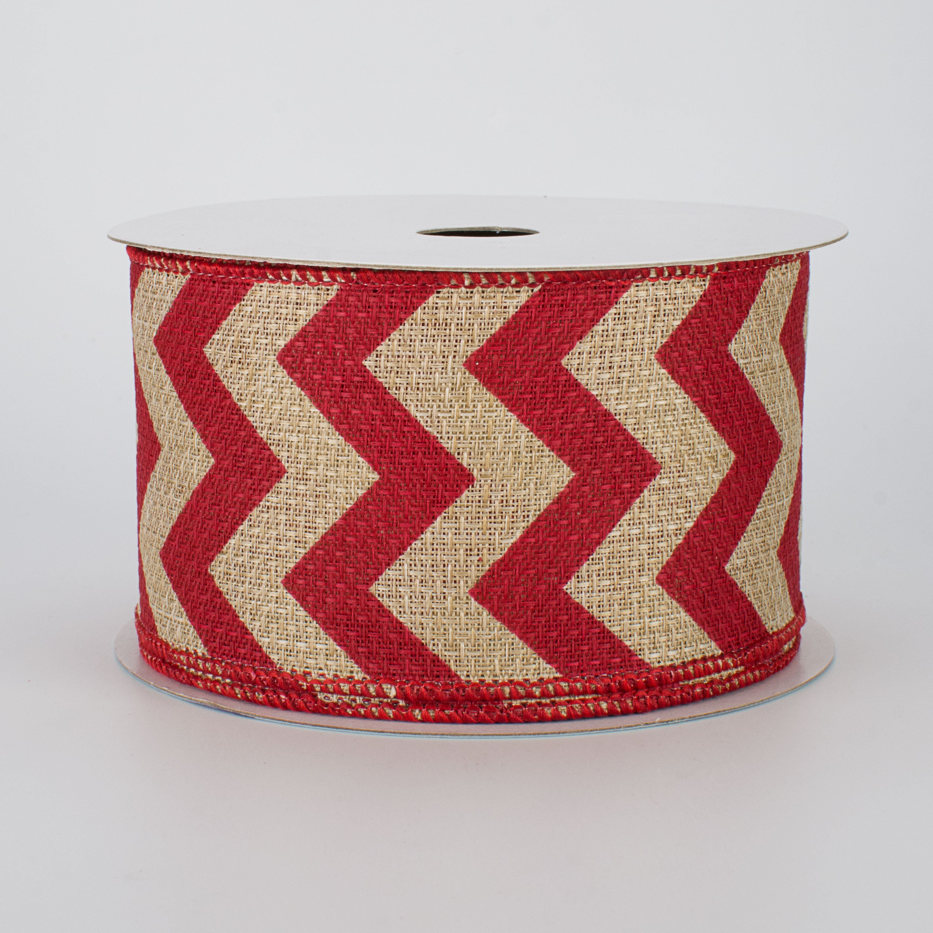2.5" Faux Burlap Chevron Ribbon: Red (10 Yards)