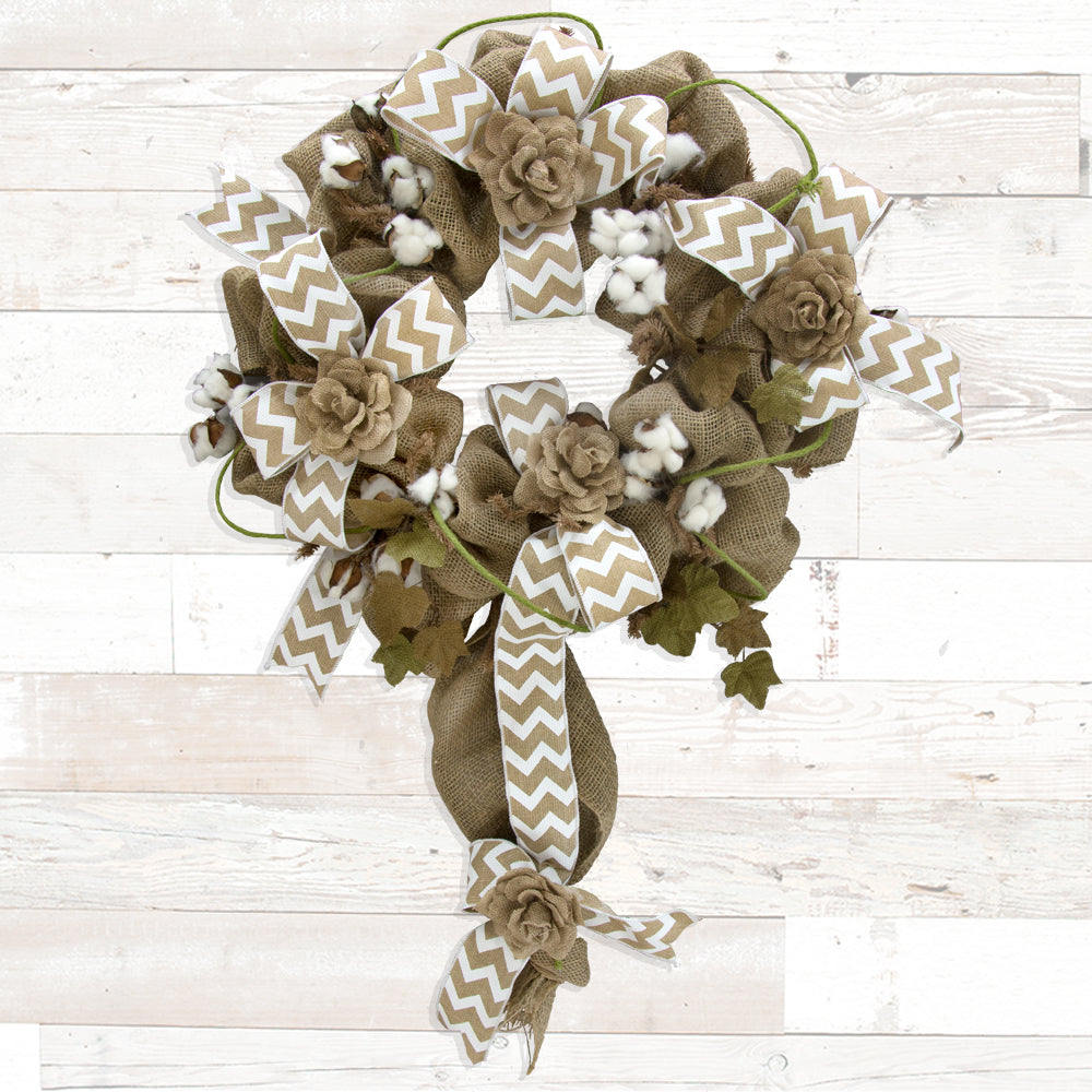 2.5" Faux Burlap Chevron Ribbon: White (10 Yards) detail photo 3