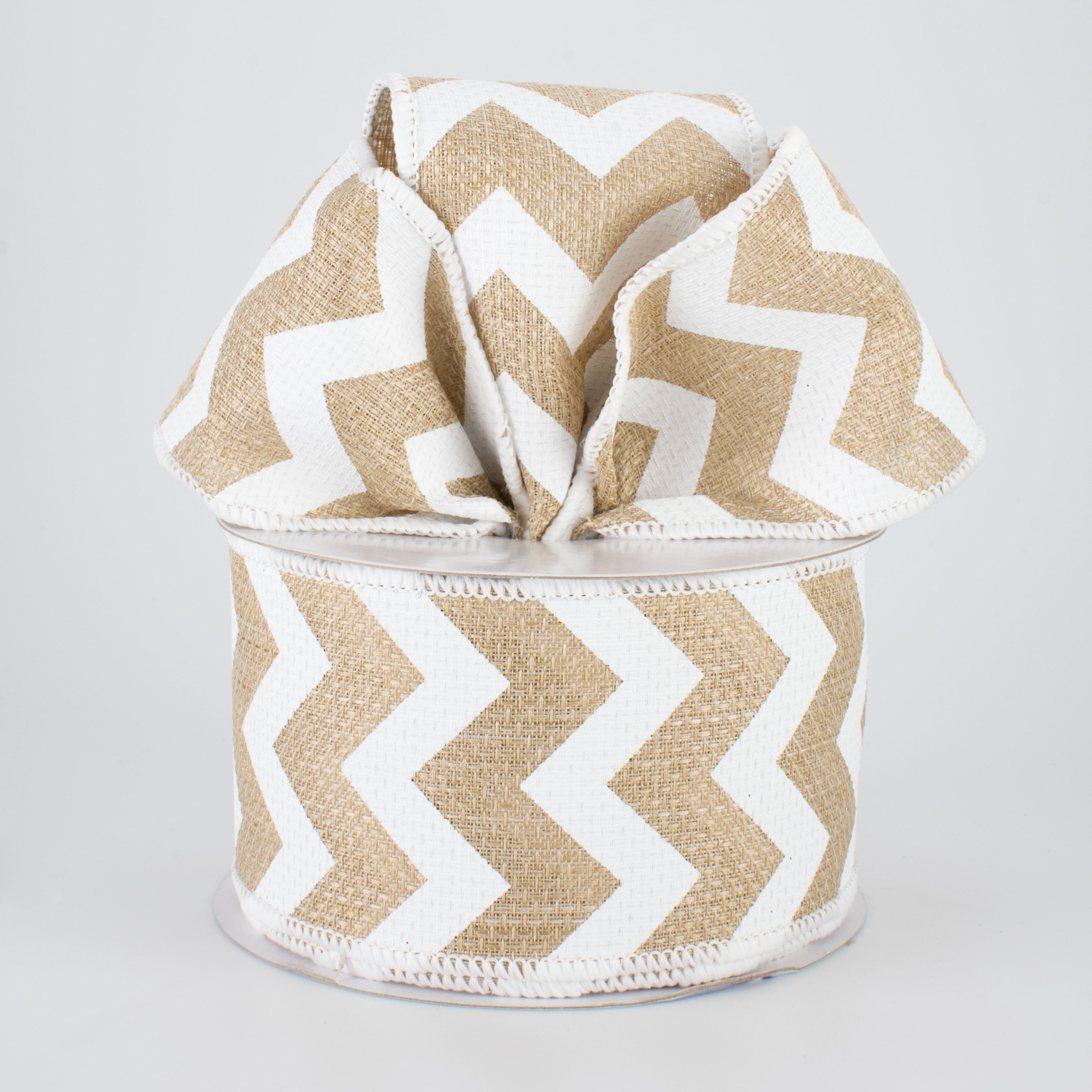 2.5" Faux Burlap Chevron Ribbon: White (10 Yards) Lifestyle Photo