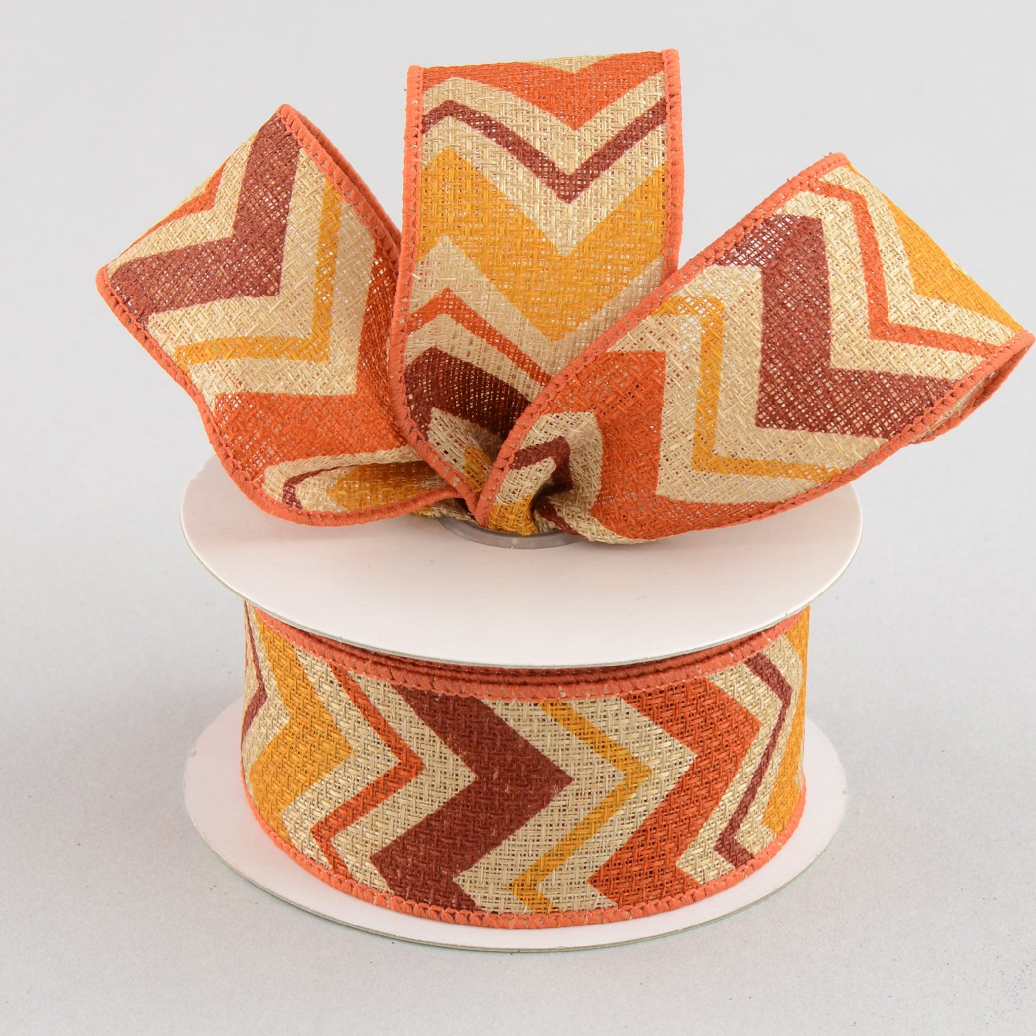 1.5" Faux Burlap Fall Chevron Ribbon: Gold, Orange & Burgundy (10 Yards) Lifestyle Photo