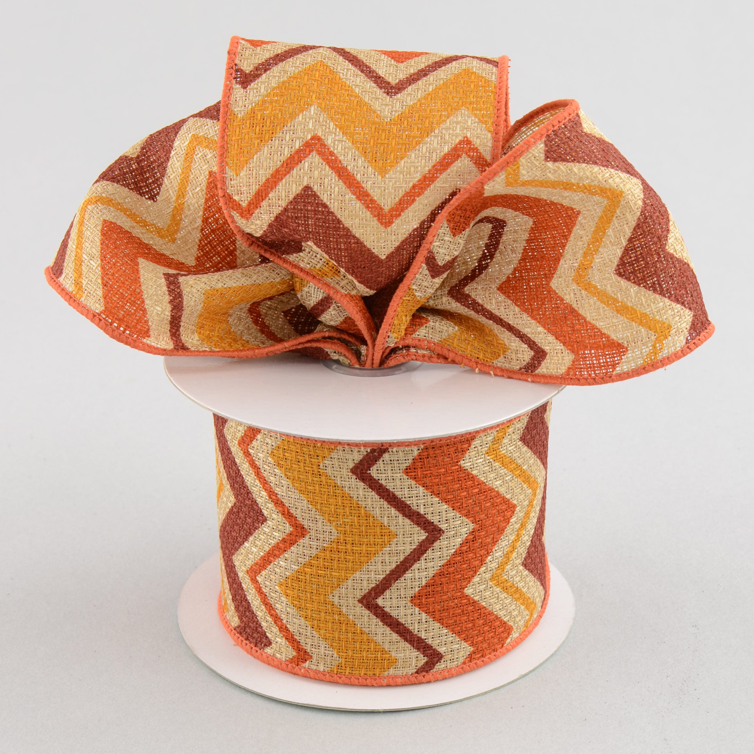 2.5" Faux Burlap Fall Chevron Ribbon: Gold, Orange & Burgundy (10 Yards) Lifestyle Photo