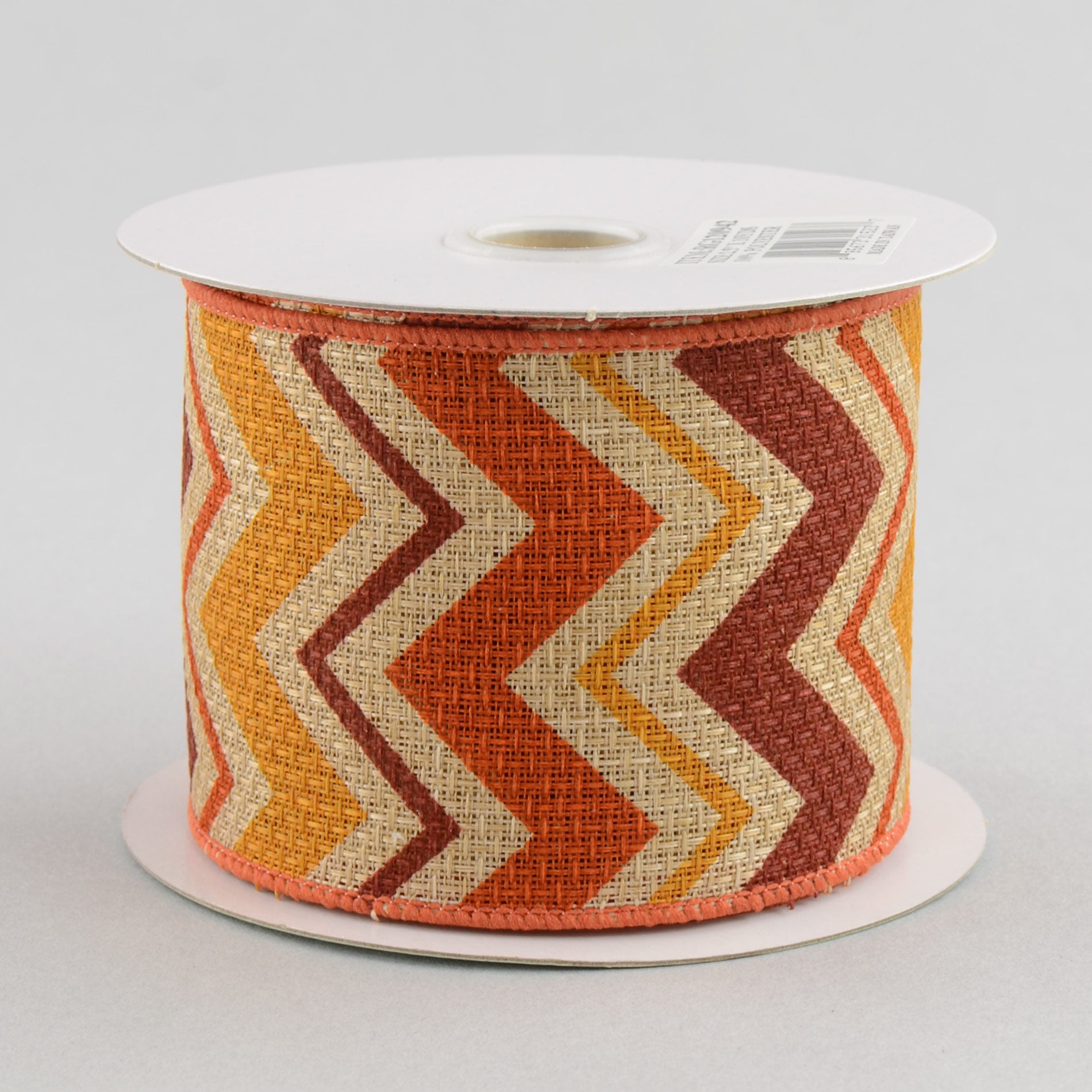 2.5" Faux Burlap Fall Chevron Ribbon: Gold, Orange & Burgundy (10 Yards)