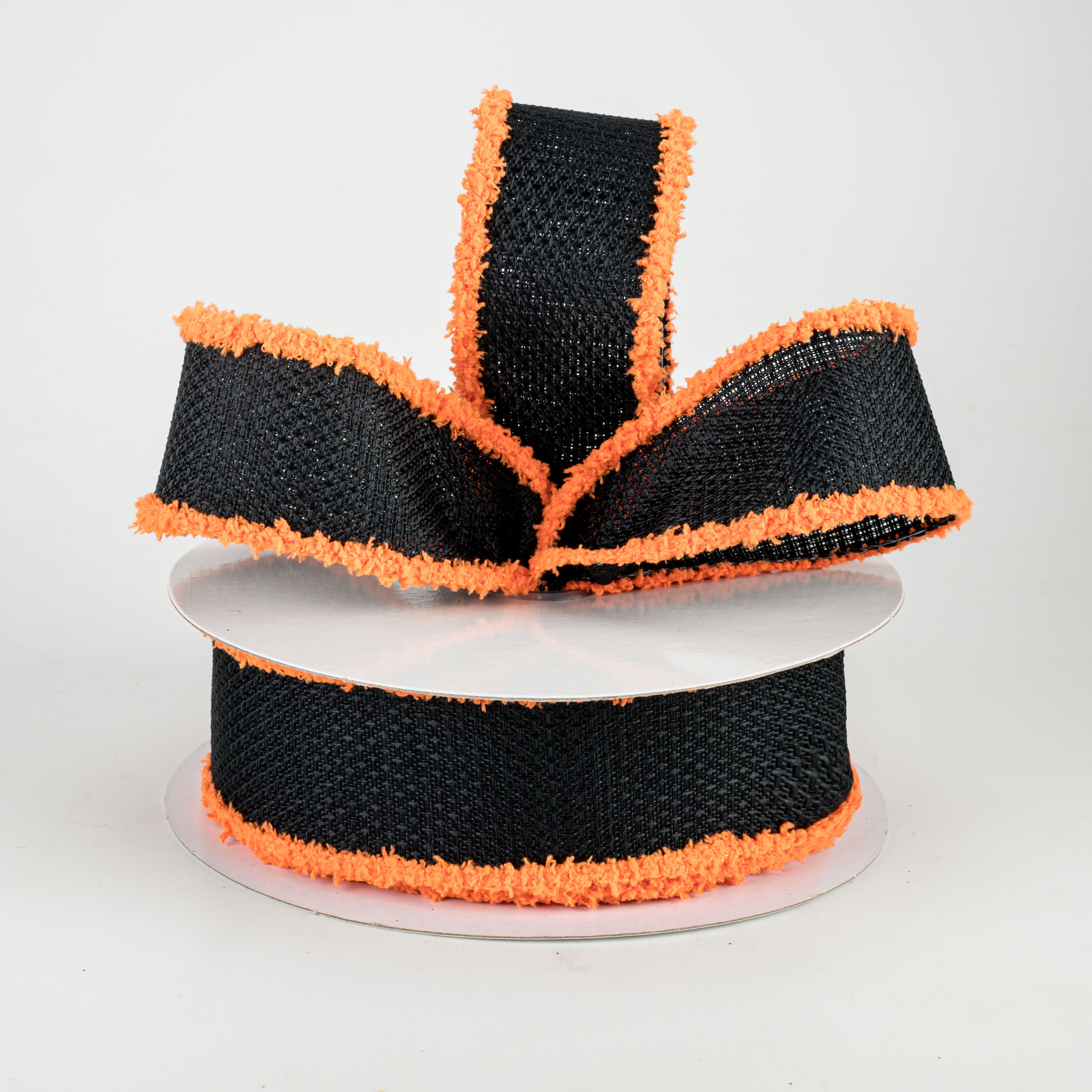 1.5" Faux Burlap Fuzzy Edge Ribbon: Black & Orange (10 Yards) Lifestyle Photo
