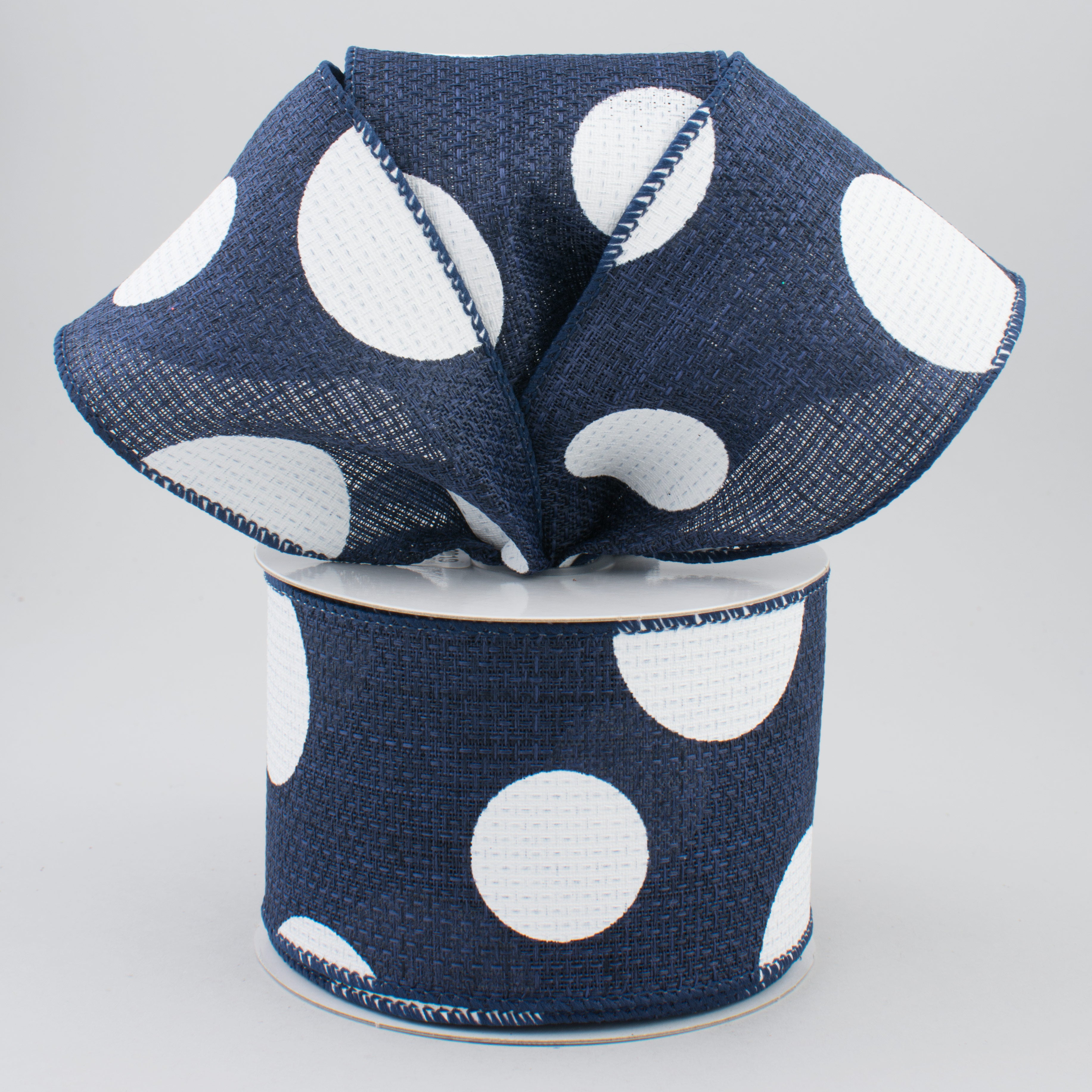 2.5" Faux Burlap Giant Polka Dot Ribbon: Navy Blue & White (10 Yards) Lifestyle Photo