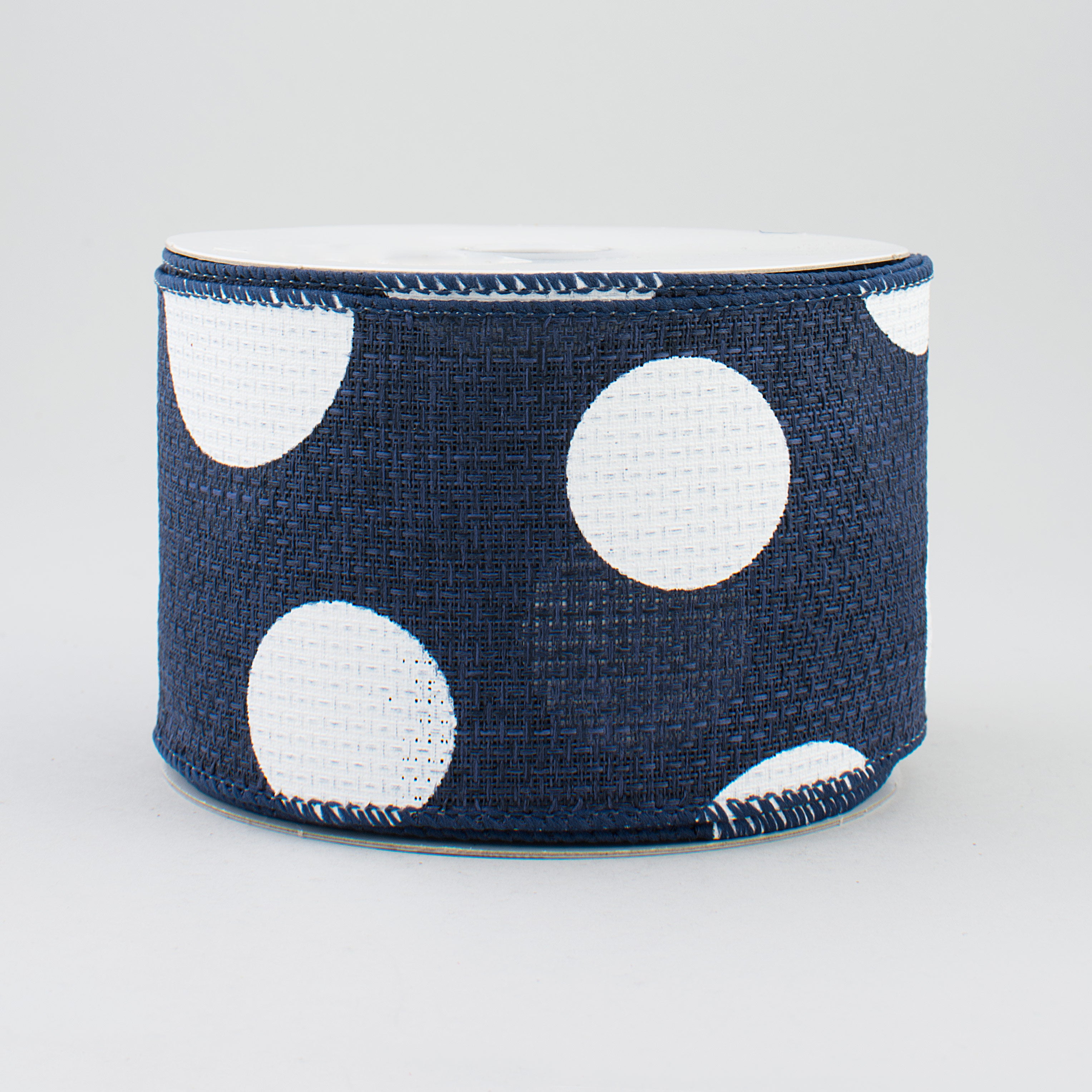2.5" Faux Burlap Giant Polka Dot Ribbon: Navy Blue & White (10 Yards)