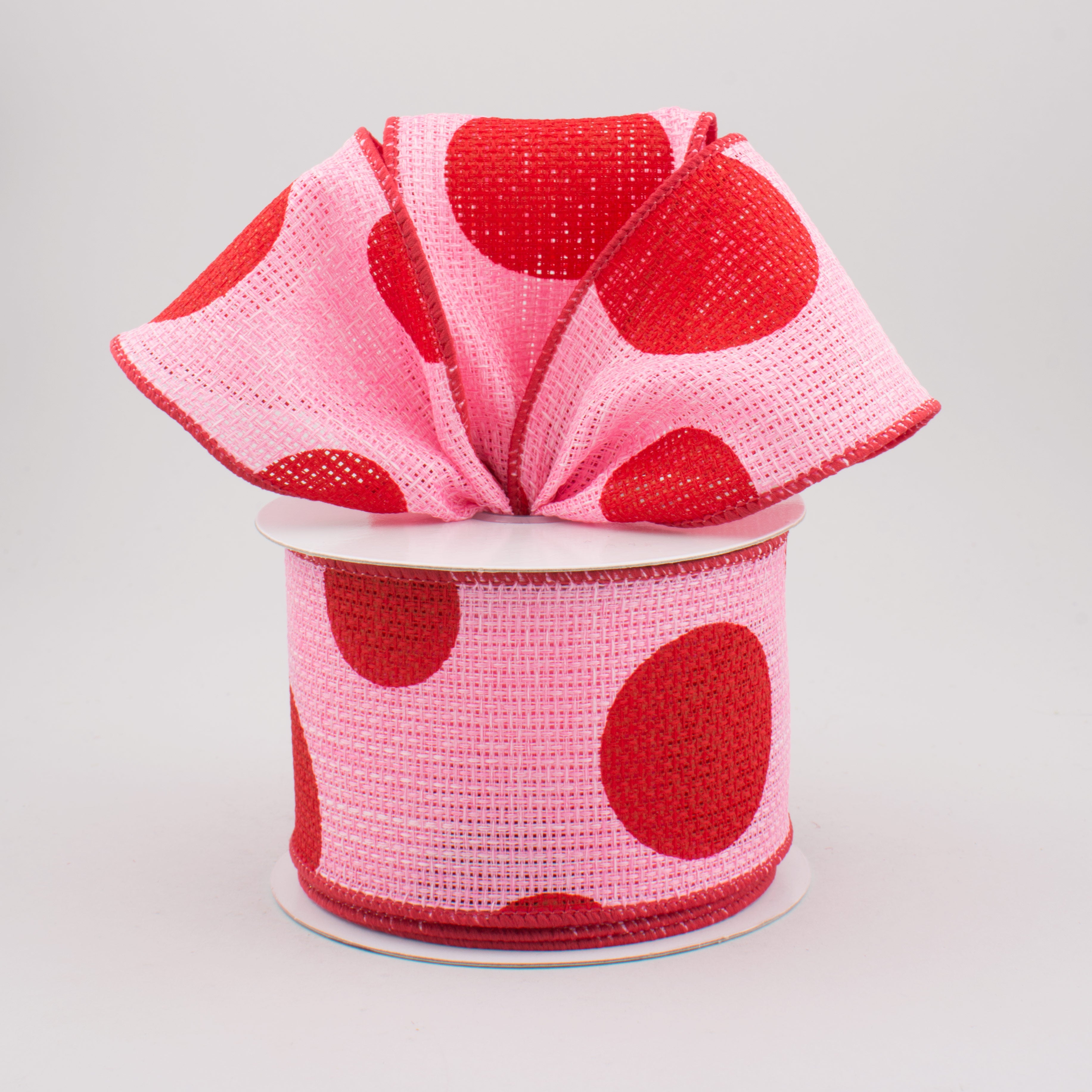 2.5" Faux Burlap Giant Polka Dot Ribbon: Pink With Red (10 Yards) Lifestyle Photo