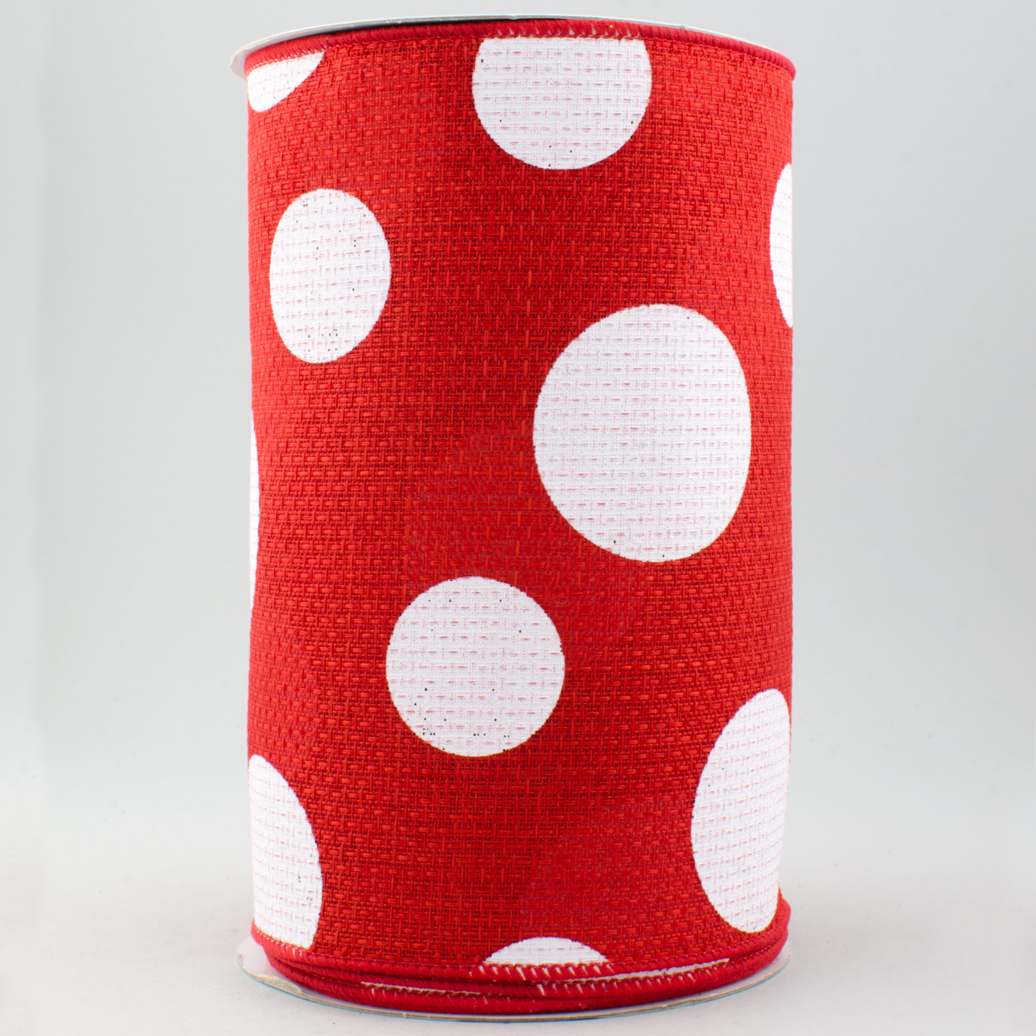 6" Faux Burlap Giant Polka Dot Ribbon: Red & White (10 Yards)