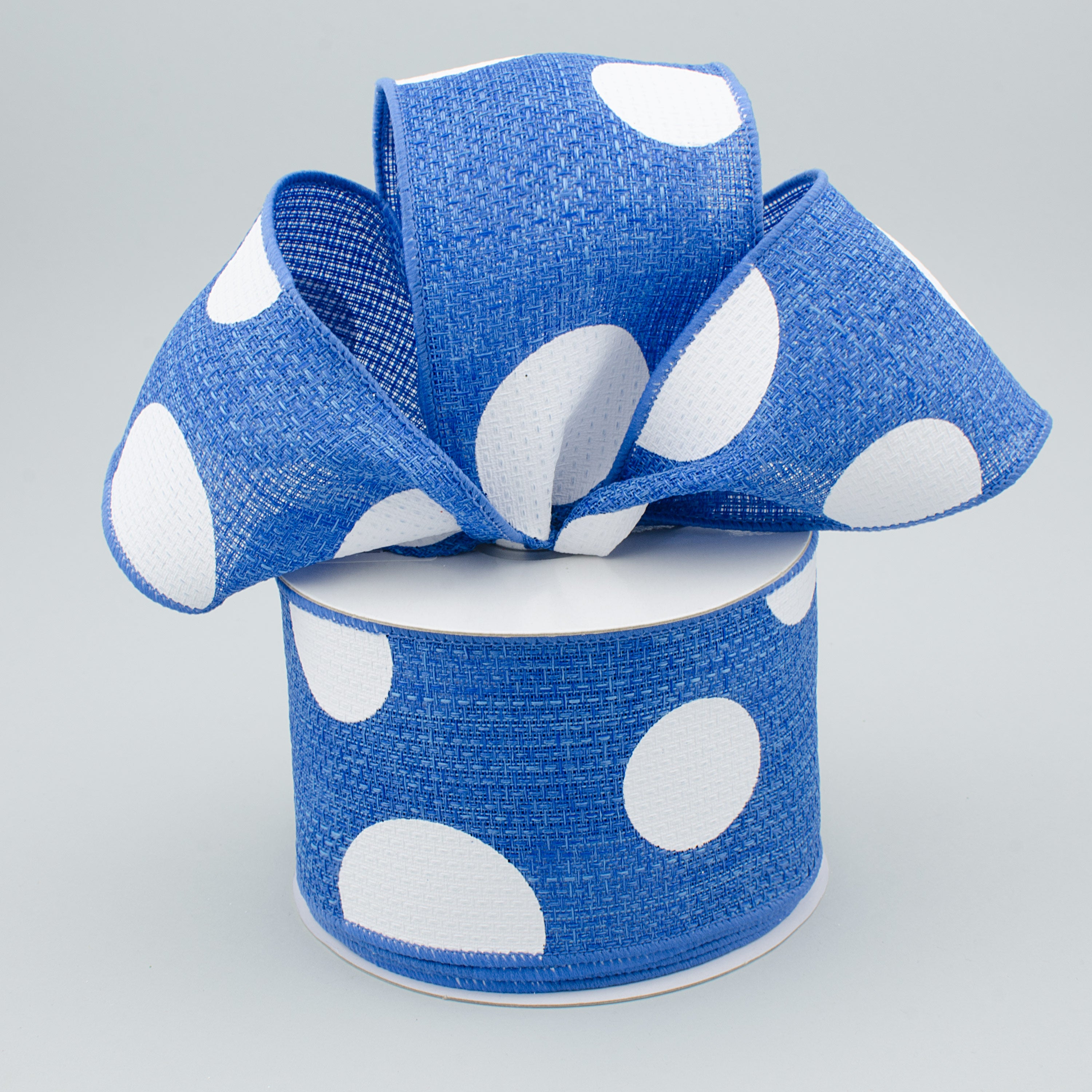 2.5" Faux Burlap Giant Polka Dot Ribbon: Royal Blue & White (10 Yards) Lifestyle Photo