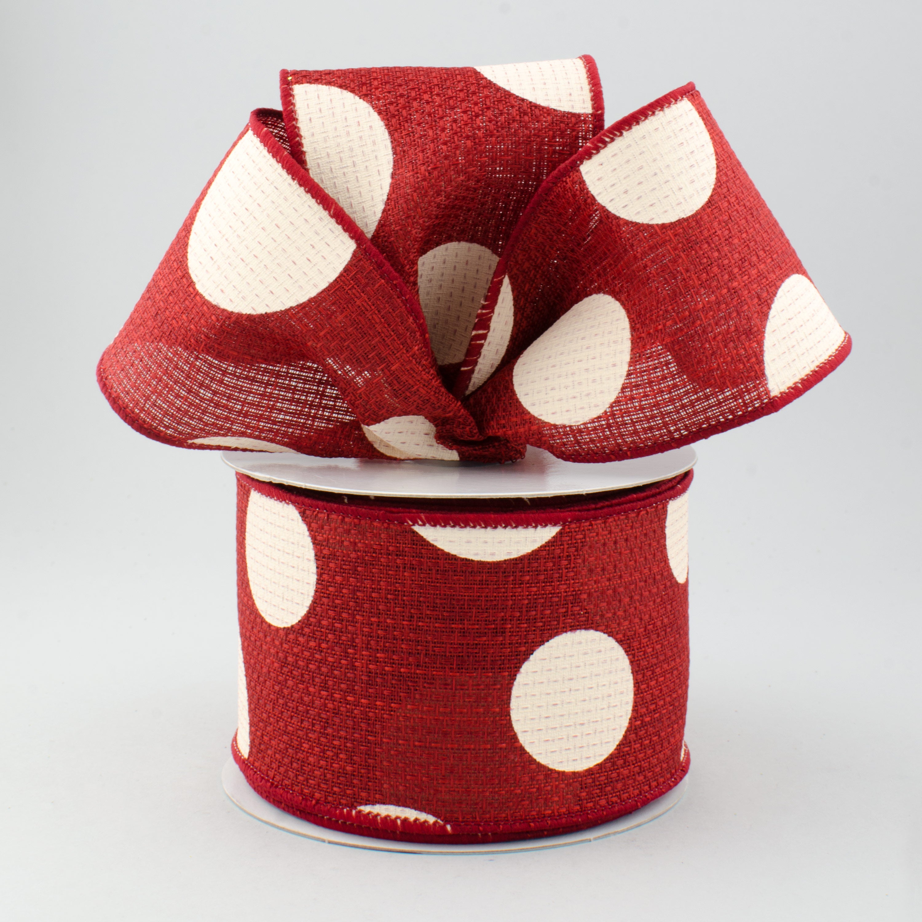 2.5" Faux Burlap Giant Polka Dot Ribbon:Burgundy & Ivory (10 Yards) Lifestyle Photo