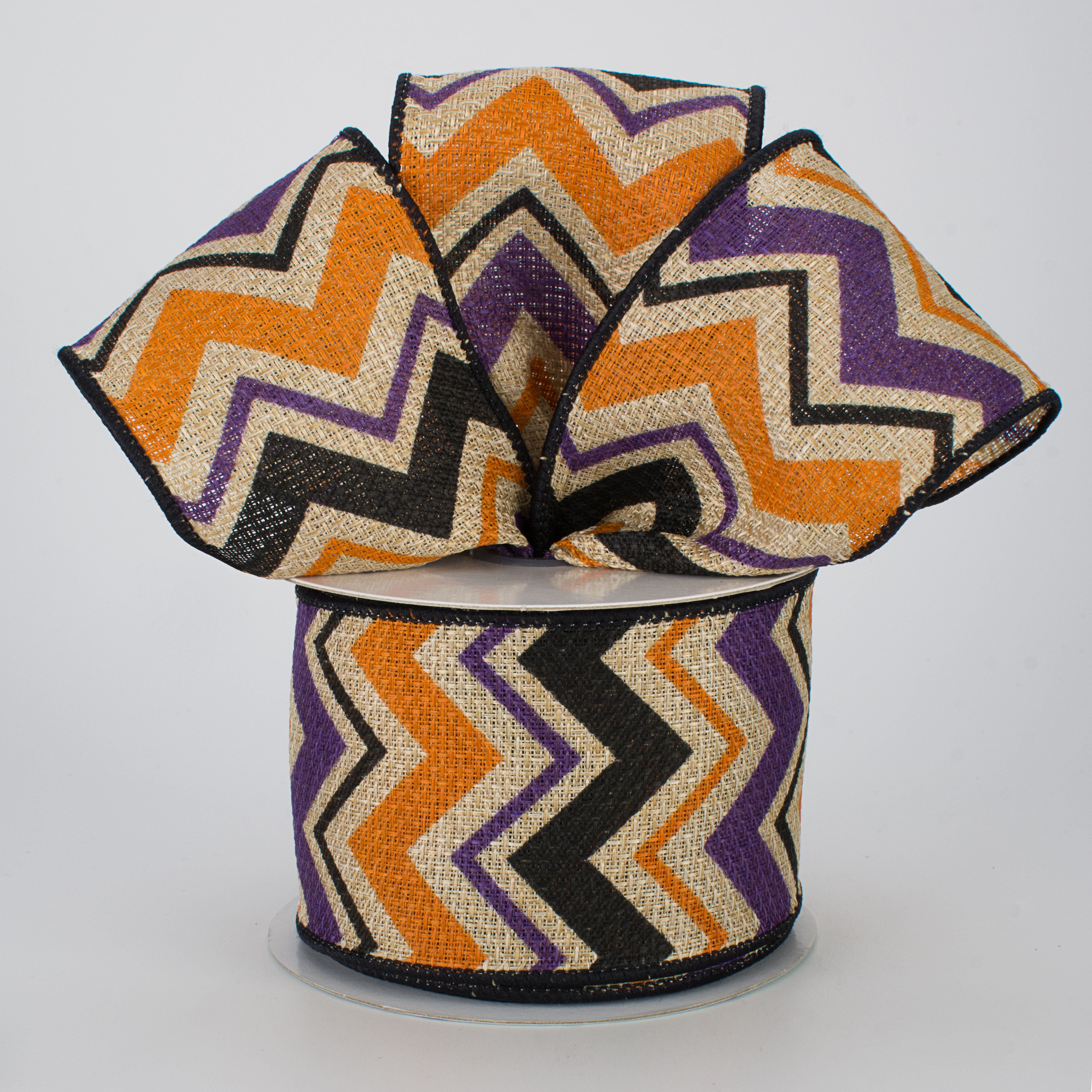 2.5" Faux Burlap Halloween Chevron Ribbon: Purple, Orange & Black (10 Yards) Lifestyle Photo
