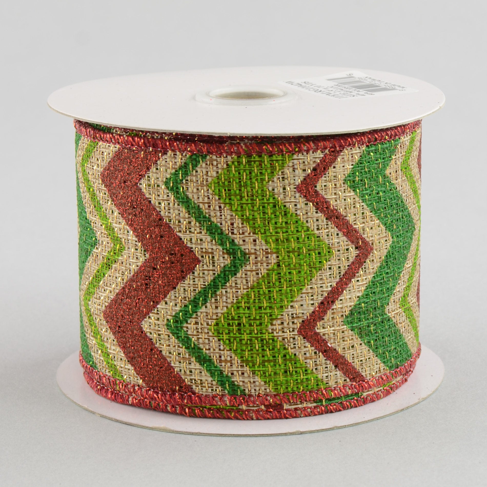 2.5" Faux Burlap Metallic Holiday Chevron Ribbon: Red, Lime & Green (10 Yards)