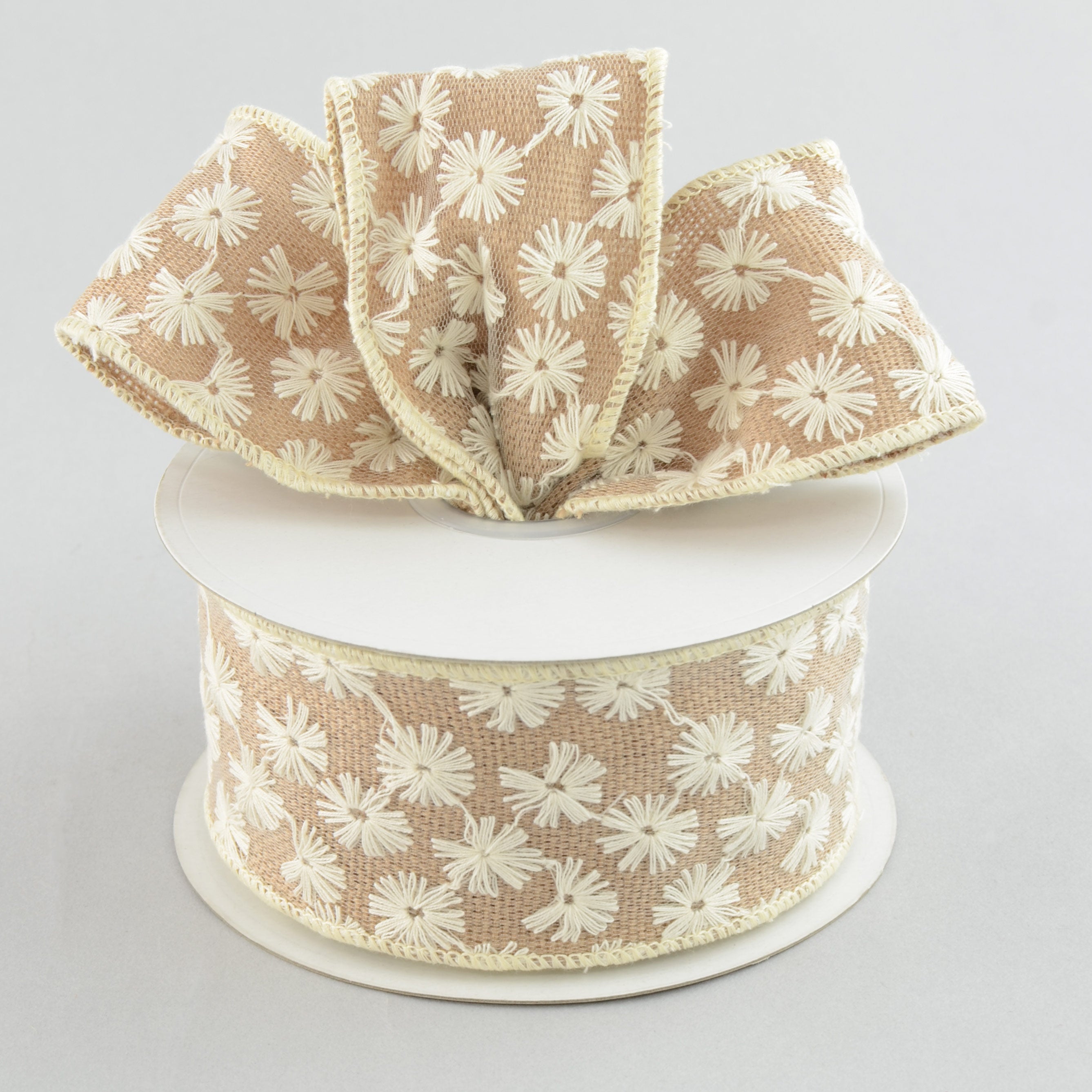2.5" Faux Burlap Ribbon with Eyelet Lace Overlay (10 Yards) Lifestyle Photo