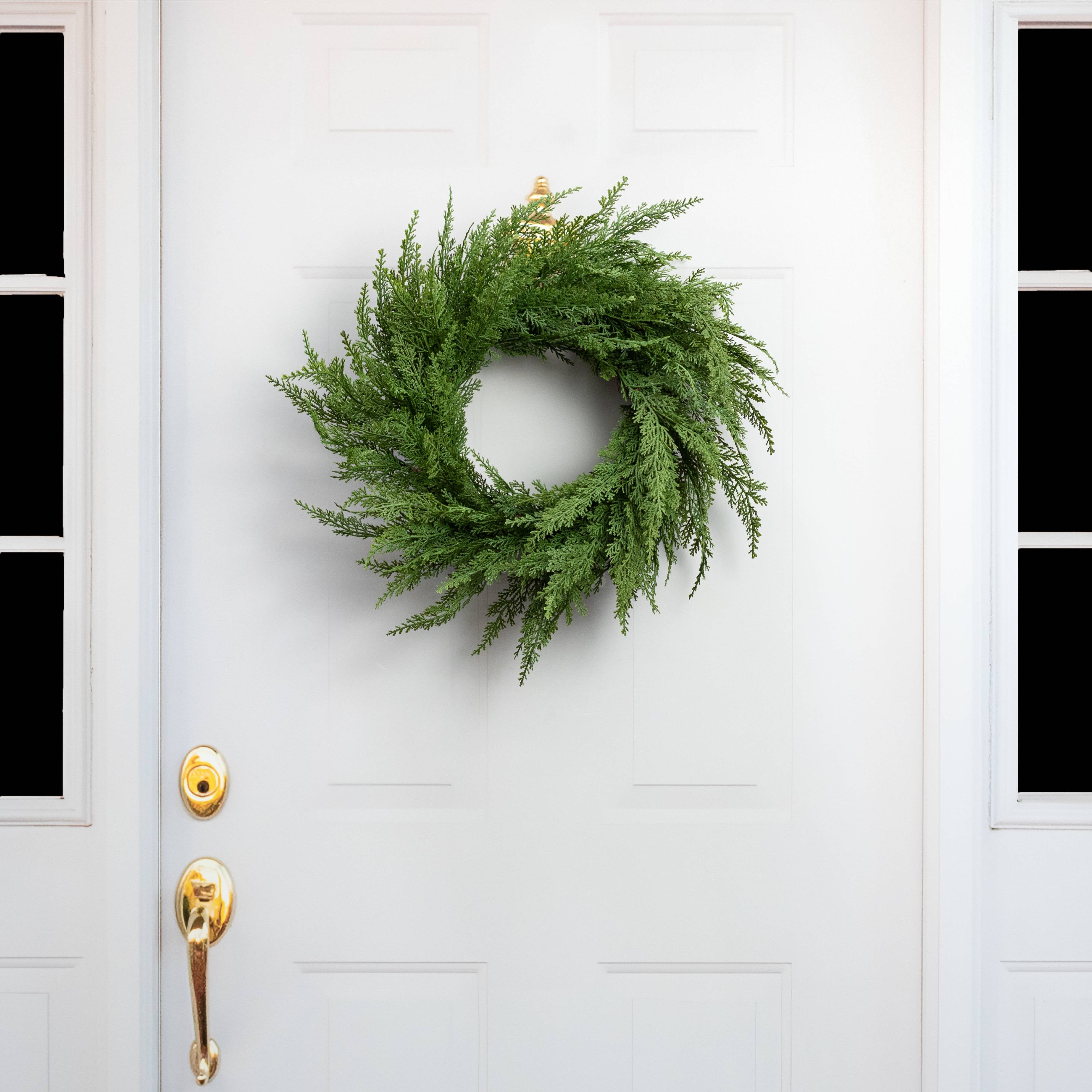 24" Faux Cedar Arborvitae Wreath Lifestyle Photo