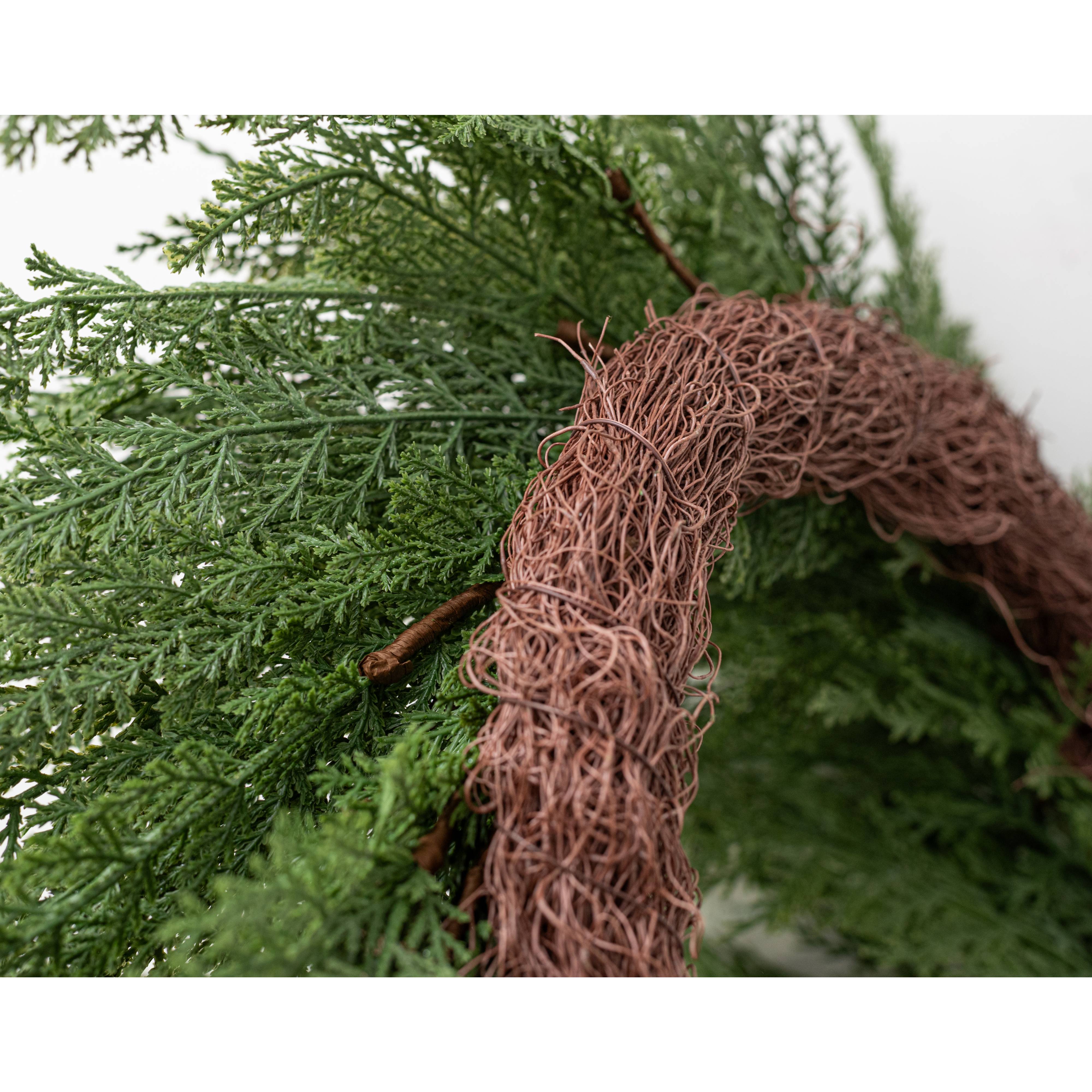 28" Faux Cedar Arborvitae Wreath detail photo 5