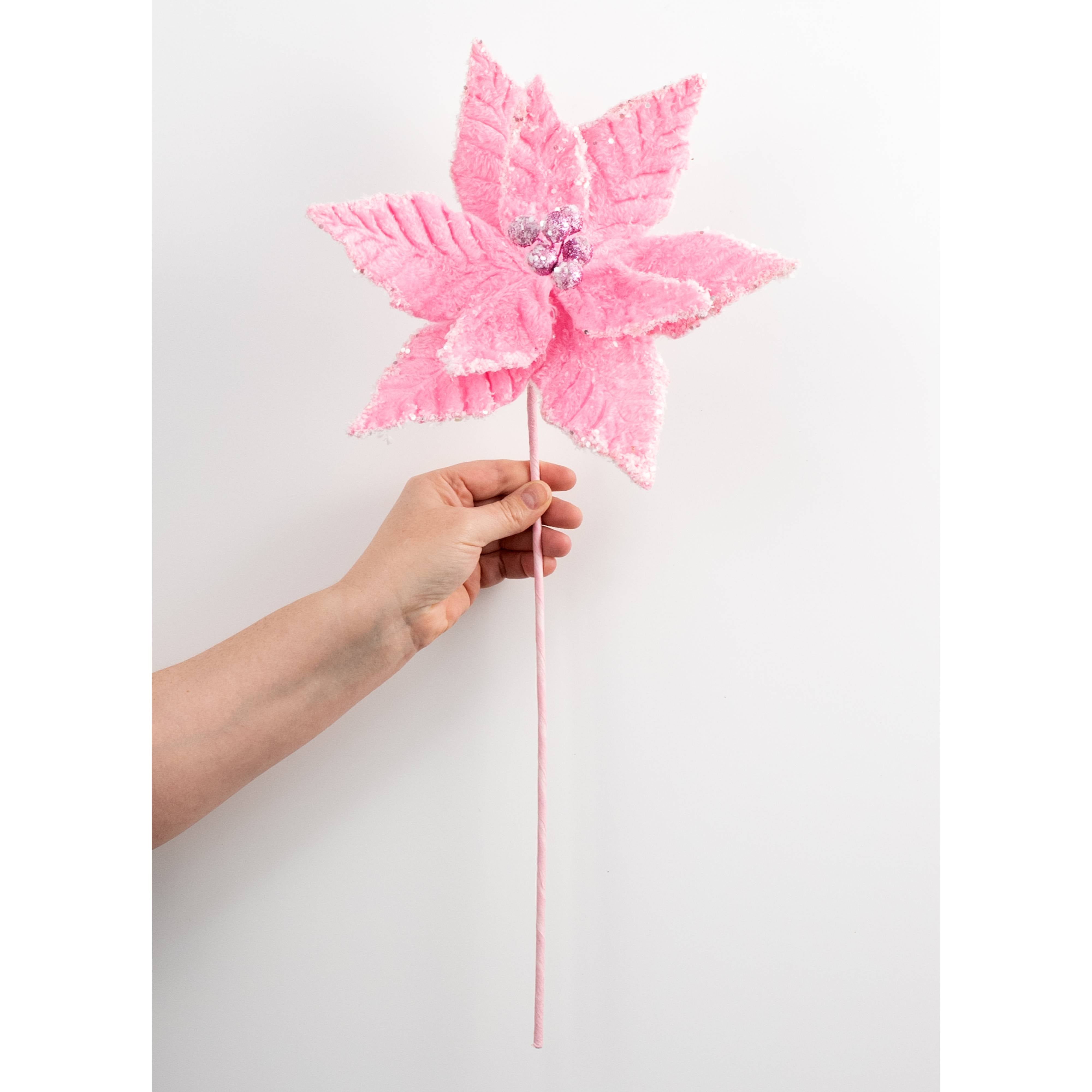 11" x 20" Faux Fur Poinsettia Pick: Candy Pink detail photo 3