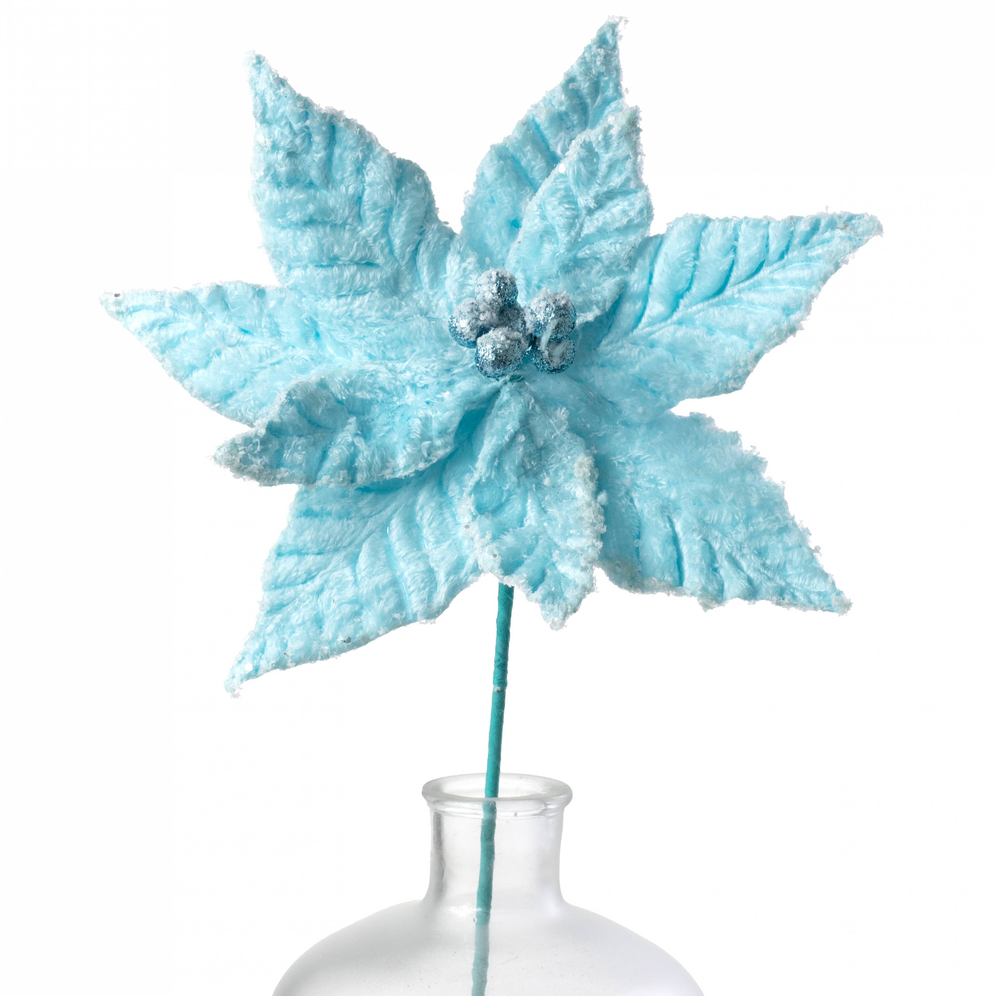 20" Faux Fur Poinsettia Pick: Ice Blue Item Number: 86030BL