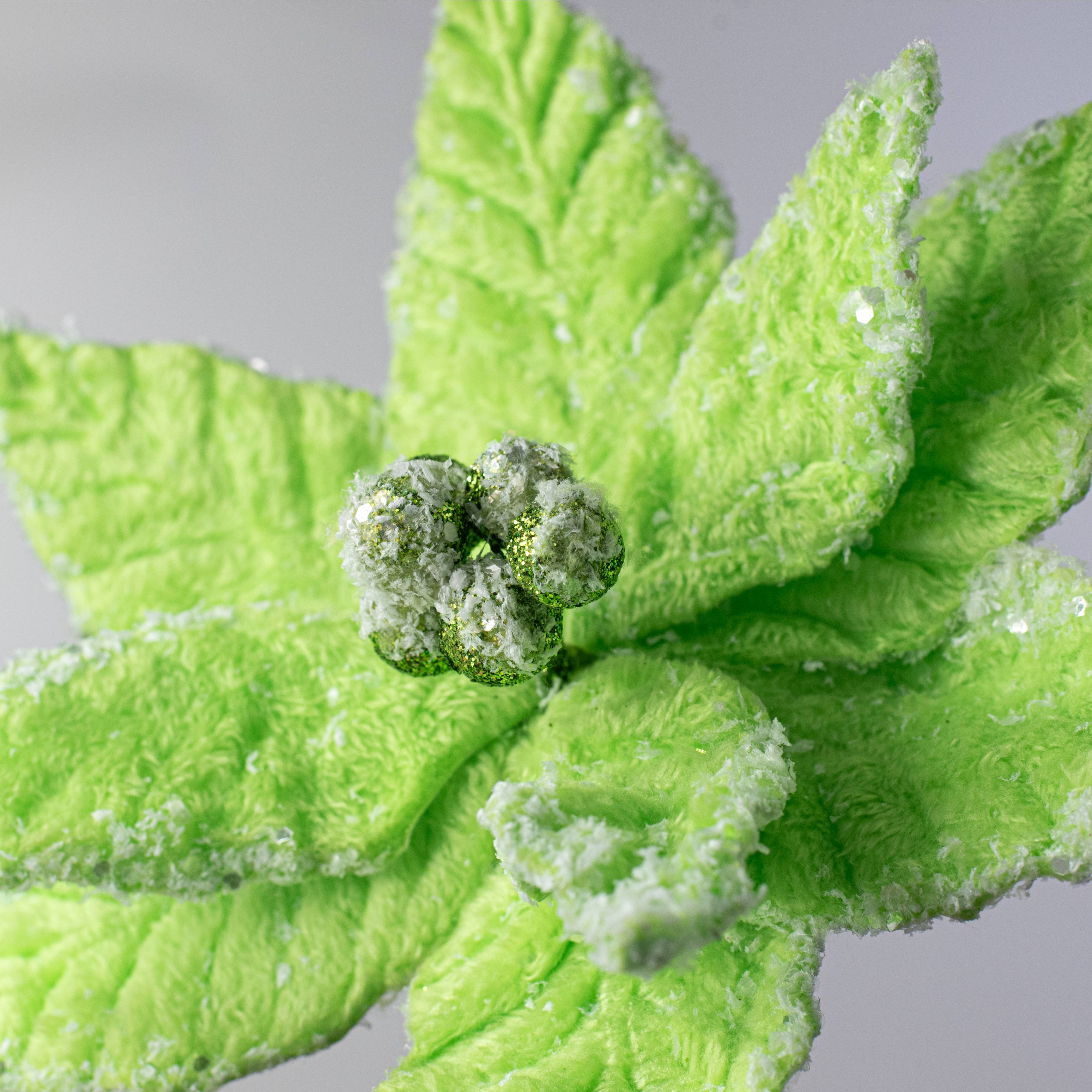 20" Faux Fur Poinsettia Pick: Lime Green detail photo 4