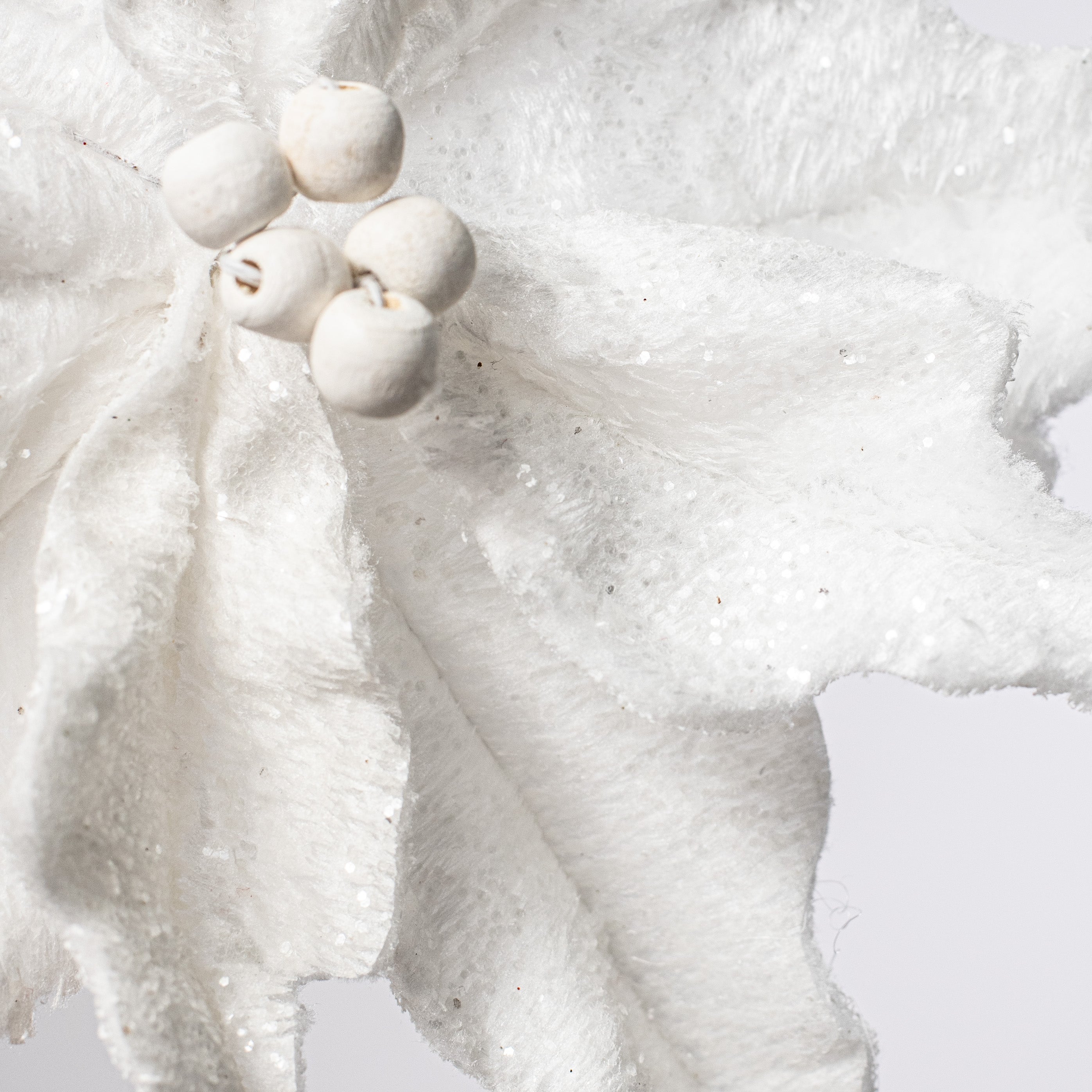 28" Faux Fur Poinsettia Pick: White detail photo 4