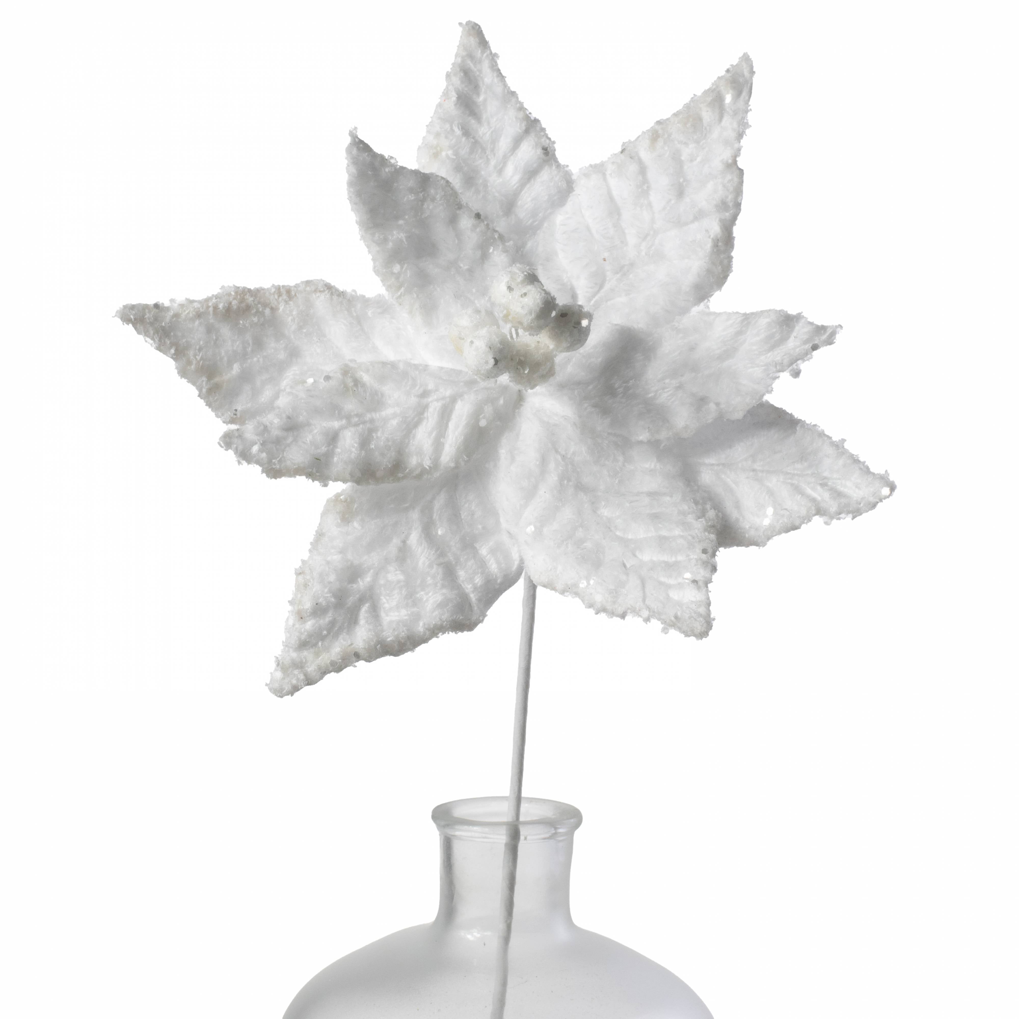 20" Faux Fur Poinsettia Pick: White Item Number: 86030WT