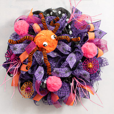15" Faux Fur Spider Wreath Accent: Orange & Black Lifestyle Photo